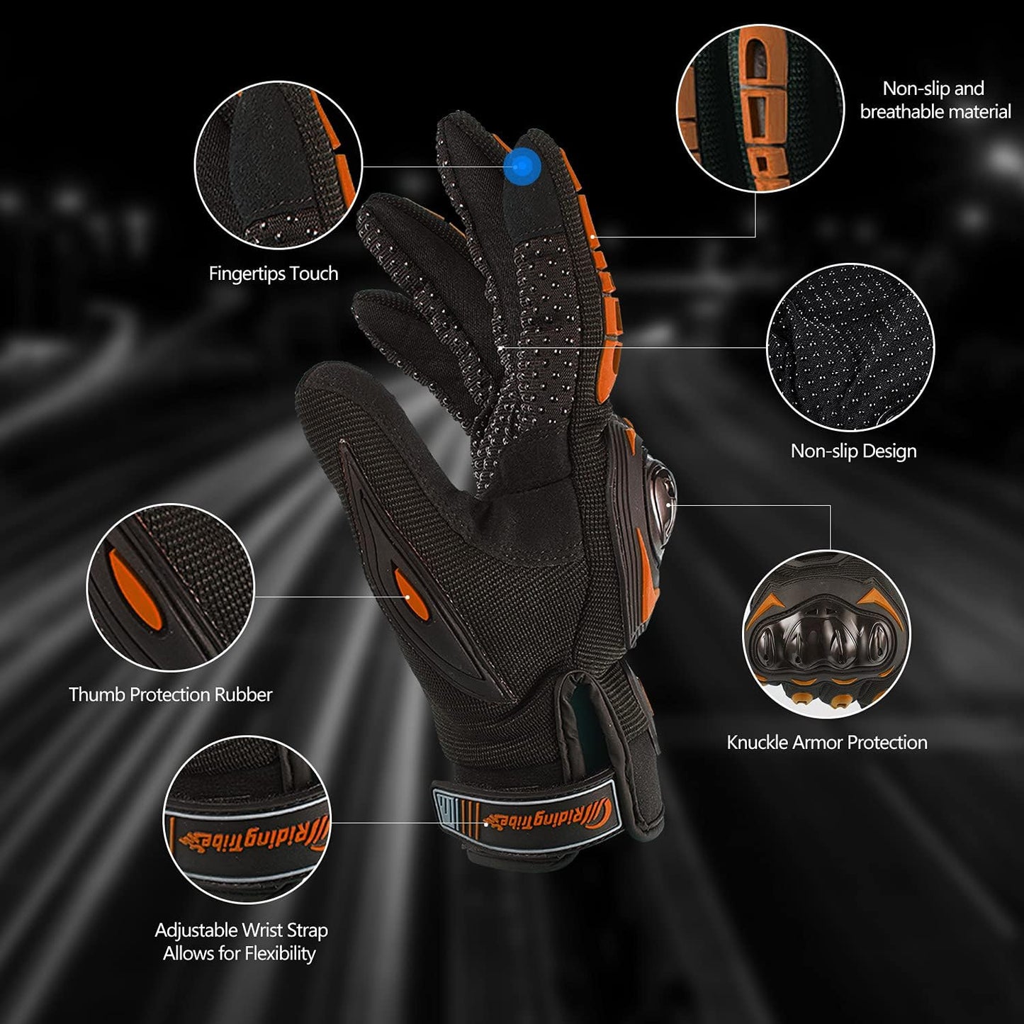 Motorcycle Gloves for Men and Women Full Finger Touchscreen Mountain Dirt Bike Gloves for Powersports BMX ATV MTB Driving Motocross Cycling Gloves(M, Orange)