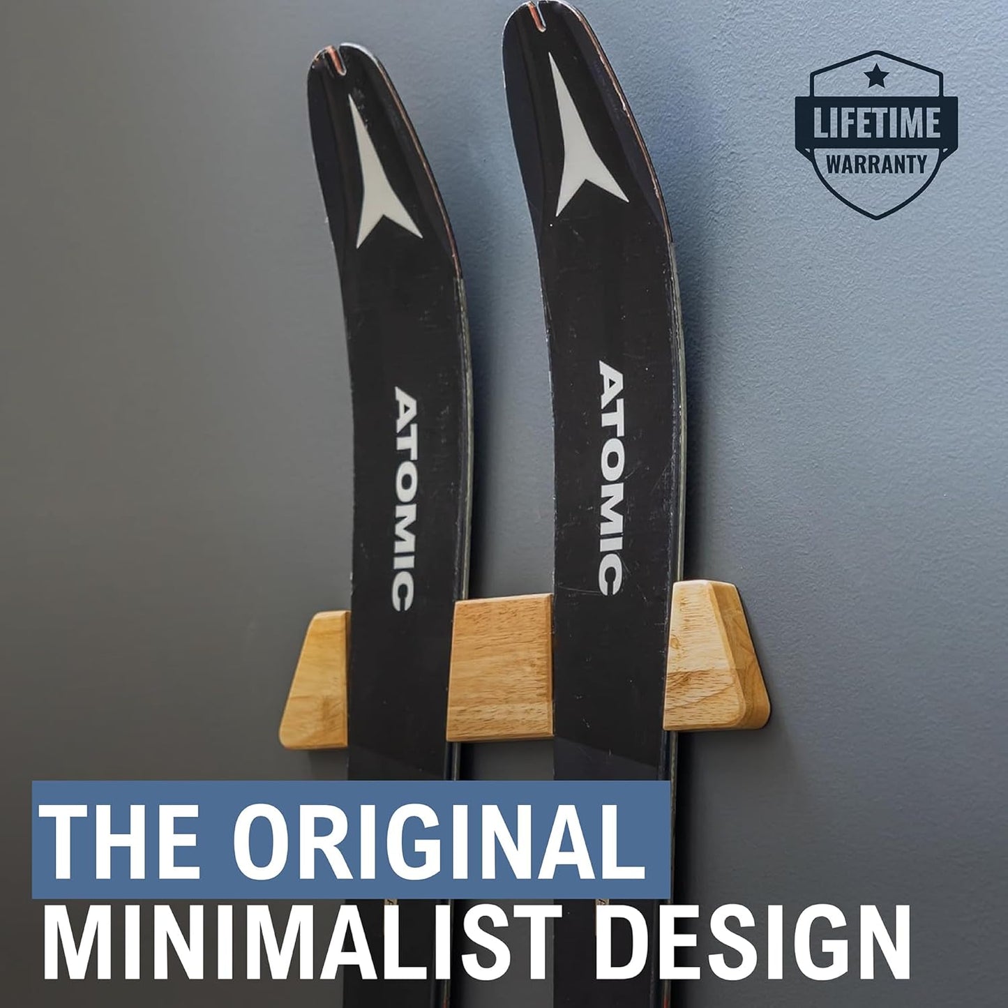 StoreYourBoard Minimalist Wood Ski Rack – Vertical Ski Storage Holder for Home & Garage, Solid Wood Ski Wall Mount Display Rack, Holds 50 lbs