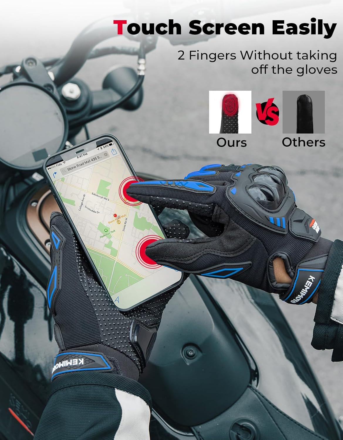 KEMIMOTO Motorcycle Gloves for Men/Women, Touchscreen Dirt Bike Gloves with Shell, Anti-Slip for Motorbike, Riding, Racing, Cycling, Dirt Bike, ATV, UTV, Motocross, BMX, Hiking