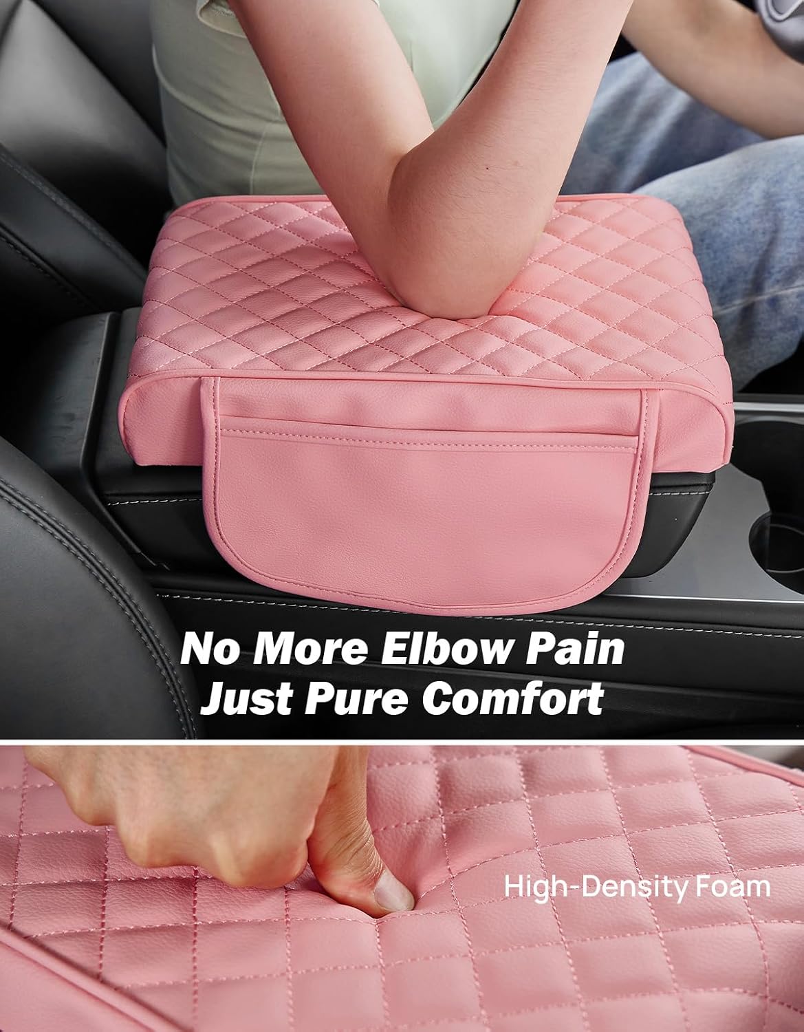 JOYTUTUS Pink Center Console Cover with Storage Bag for SUV Sedan, PU Leather Arm Rest Pad Middle Console Protector, ‎12.6" x 7.8" x 2.16"