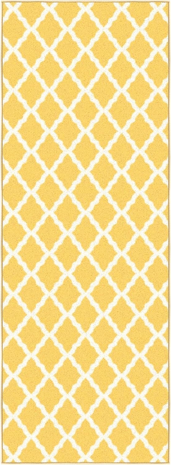 Ottomanson Hallway Runner Rug 2'2" x 6' Non Slip Trellis Area Rugs Easy to Clean Laundry Rug Runner Durable & Pet Friendly Floor Carpet Runners for Hallways Entryway Living Room Kitchen, Yellow