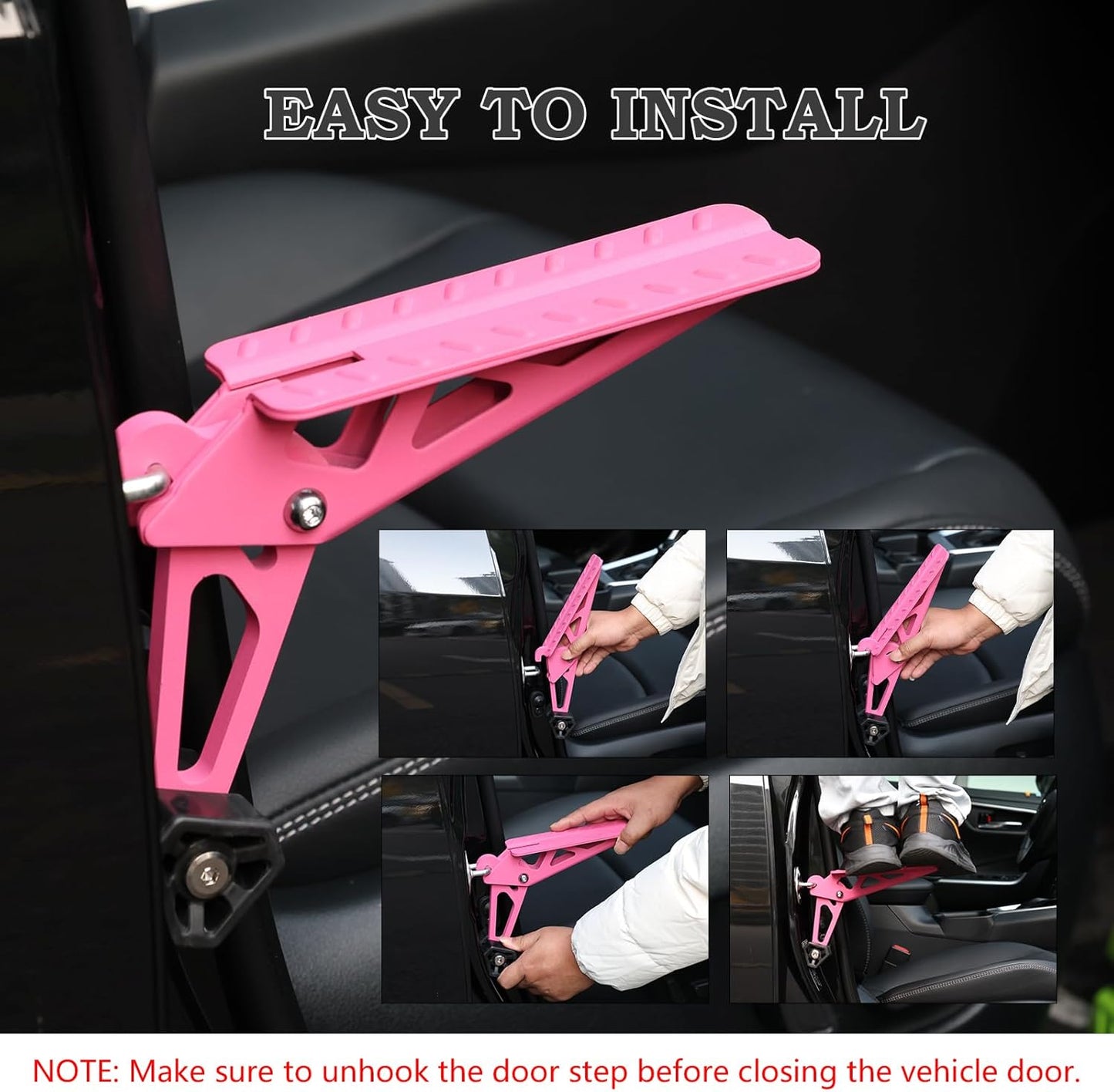 COWVIE Foldable Car Door Step Stand Pedal - Access to Vehicle's Top Roof Both Feet Stand Pedal Ladder for Most SUV Truck Pink
