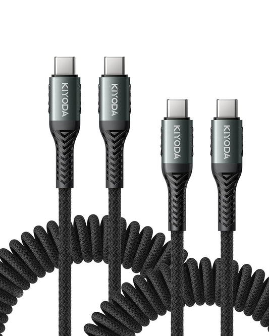 USB C Cable for Car 3FT/6FT, Coiled USB C to USB C Cable Fast Charging 66W, Braided USB Type C Charger Cord Compatible with iPhone 16 15 Pro Max, Samsung Galaxy, Google Phones and More Type C Devices