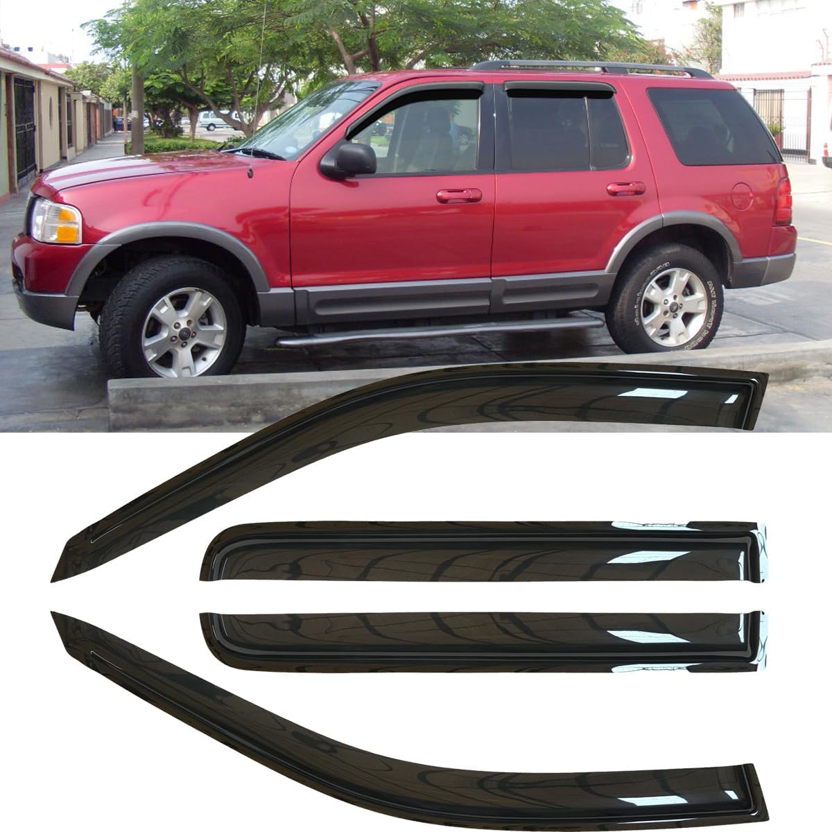4pcs Original Shatterproof Side Window Wind Deflector Tape on Sun Rain Guards Vent Window Visors for 02-10 Explorer Mercury Mountaineer 03-05 Lincoln Aviator 4 Door (Expect Sprot /2 Door) 94819