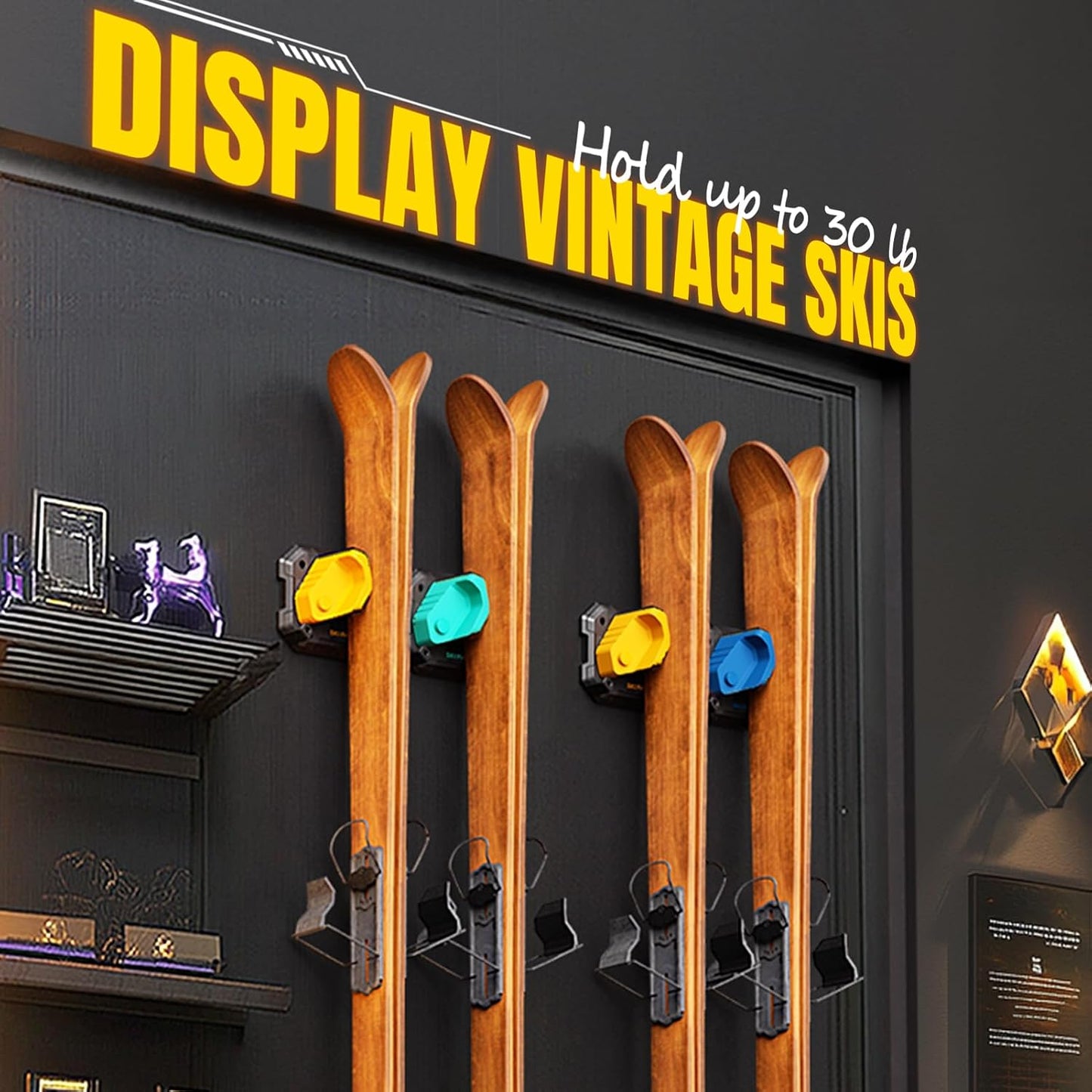 Ski & Snowboard Wall Rack for Garage - Fits Any Ski/board, Damage-Free Storage, Multi-color 4pck