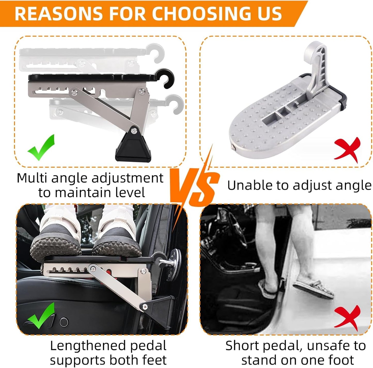 Car Door Step, Universal Fit Door Step for Car Roof Access, Adjustable Stand Pedal for Door Latch, Supports Both Feet, Roof Rack Accessories for Most Car, SUV, Vehicles