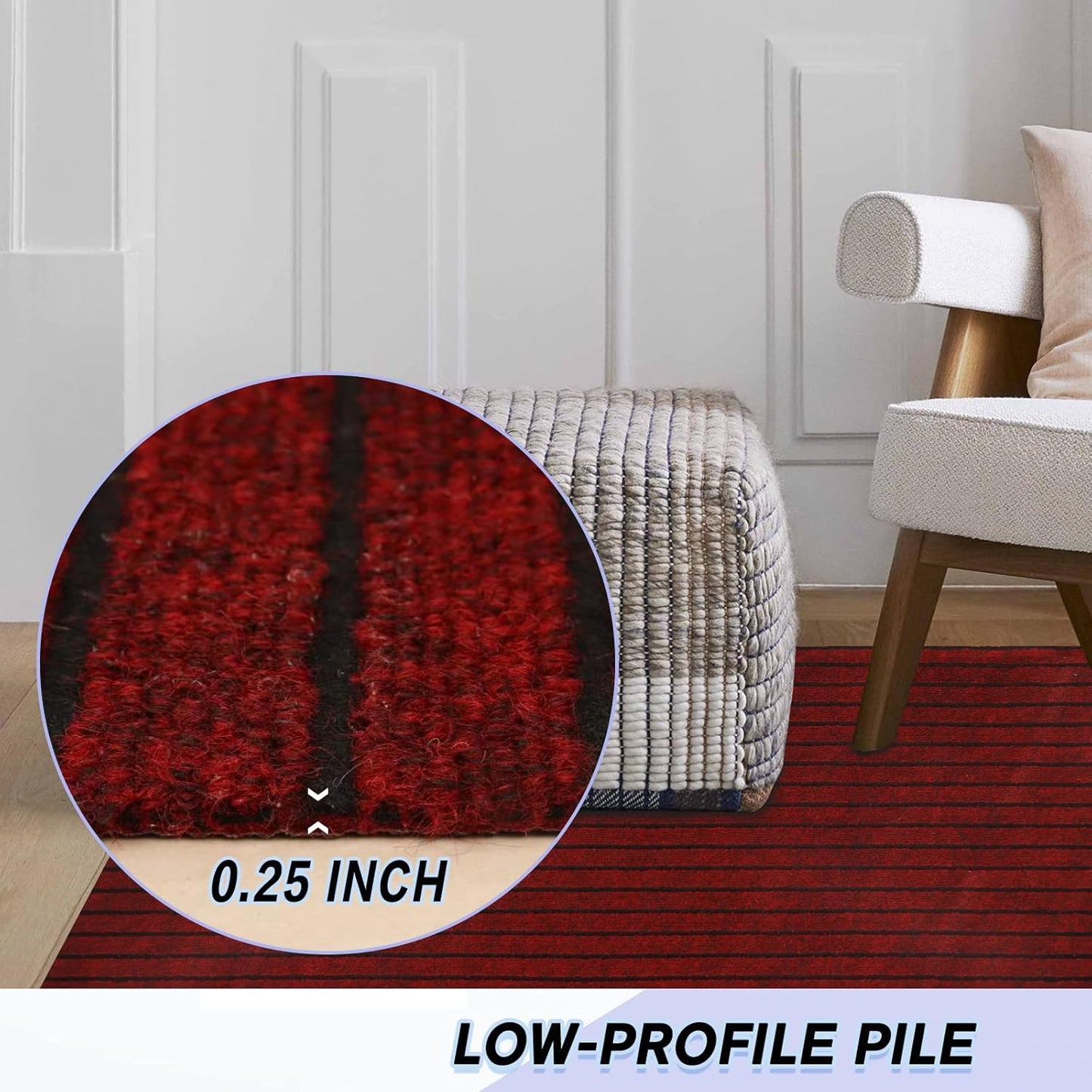 Custom Size Backed Non-Slip Area Rugs Runner, Easy Clean, Waterproof Runner Rugs for Hallway Entryway, Kitchen, Laundry, 2FT x 57FT, Red Stripe