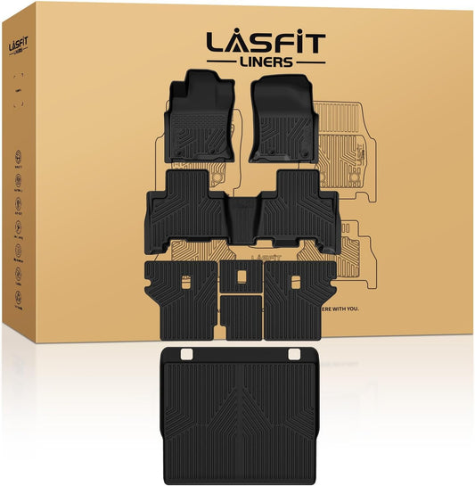 LASFIT Floor Mats&Trunk Mat for Toyota 4Runner 2013-2024 (Only for 5 Seats) All Weather TPE Mats Custom Fit Floor Liner for Toyota 4 Runner 1st & 2nd Row Full Set Car Mats and Cargo Liner, Black