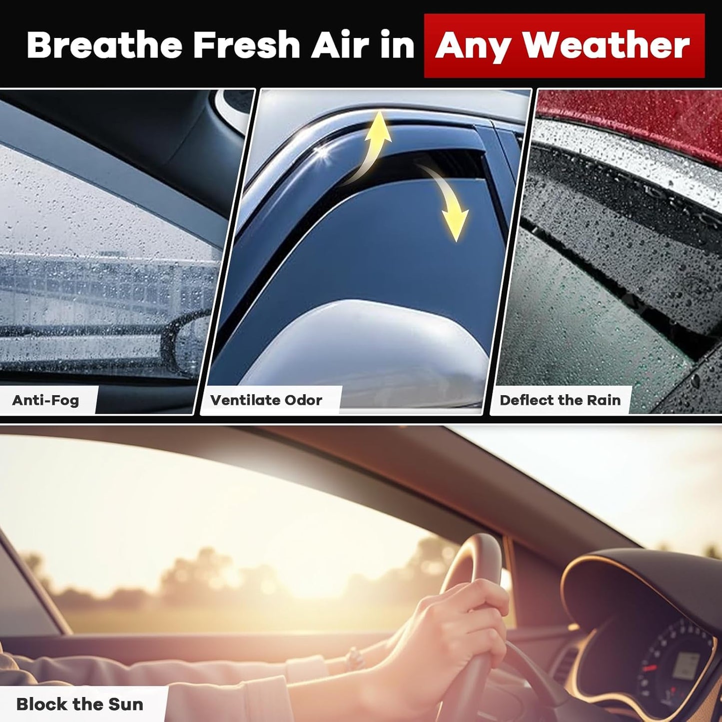 4PCS in Channel Rain Guards for Toyota Tundra Crew Max 2007 2008 2009 2010 2011 2012 2013 2014 2015 2016 2017 2018 2019 2020 2021, Vent Window Visors Shades, Durable Wind Deflectors