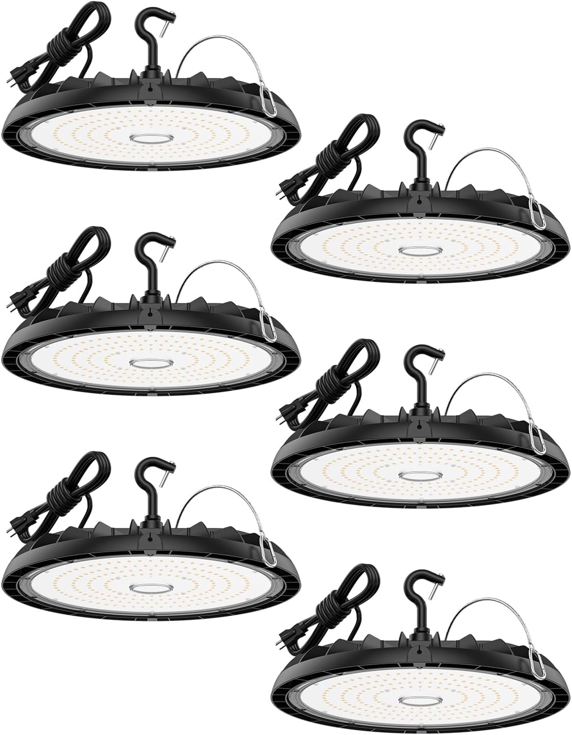 250W UFO LED High Bay Shop Light 6-Pack 150LM/W 37,500LM Output High Bay Led Lights 100-277V IP65 Waterproof Commercial Warehouse Lighting Fixture 5000K Daylight for Garage, Workshop, Factory
