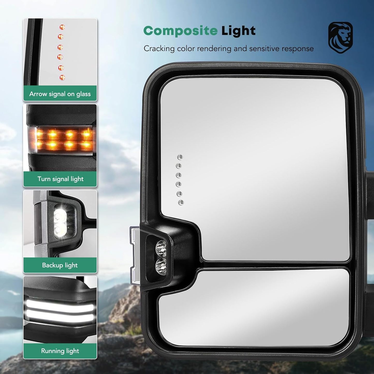 YHTAUTO Power Adjusted Heated Towing Mirrors Fit Toyota 07-21 Tundra, 08-17 Sequoia, Arrow & Turn Signal & Backup Running Light, w/Blind Spot Detection, Telescoping Driver Passenger Side Car Mirrors