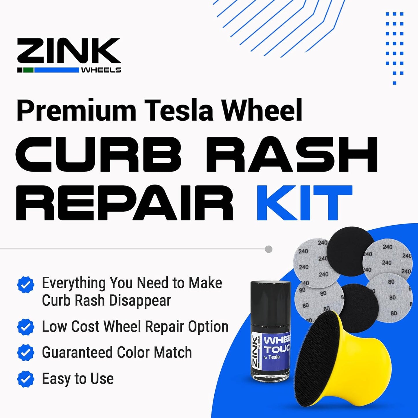 Premium Tesla Wheel Curb Rash Repair Kit for Model S 21-inch Black Arachnid Rims - DIY Kit with Color-matched Touch Up Paint - Made in USA