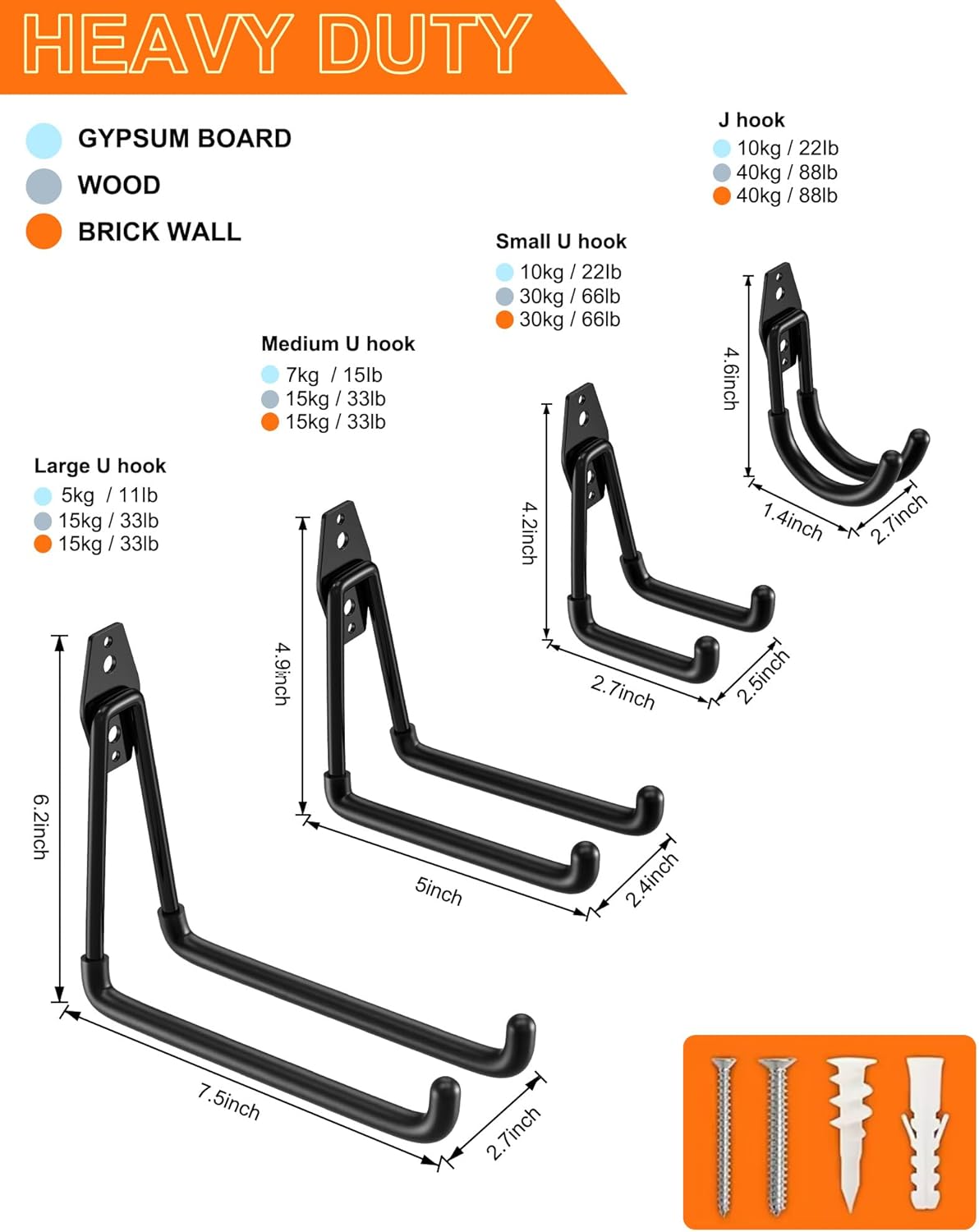 QcoQce 16 Pack Heavy Duty Garage Hooks with Extension Cord Straps, Wall Mount Hooks, Garage Organization and Tool Hangers for Bike, Ladder, Ropes and Garden Tools