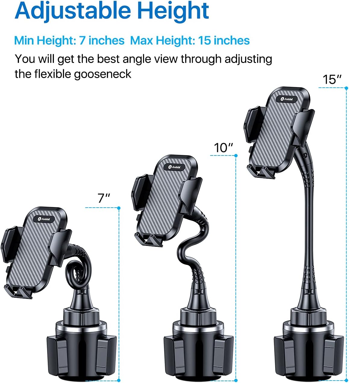 Danmus® Upgraded Car Cup Holder Phone Mount with Extendable Base, [15-in Adjustable Long Gooseneck] [Military-Grade] Car Truck Mount Compatible with iPhone 16 15 14 13 Pro Max Samsung S25 All
