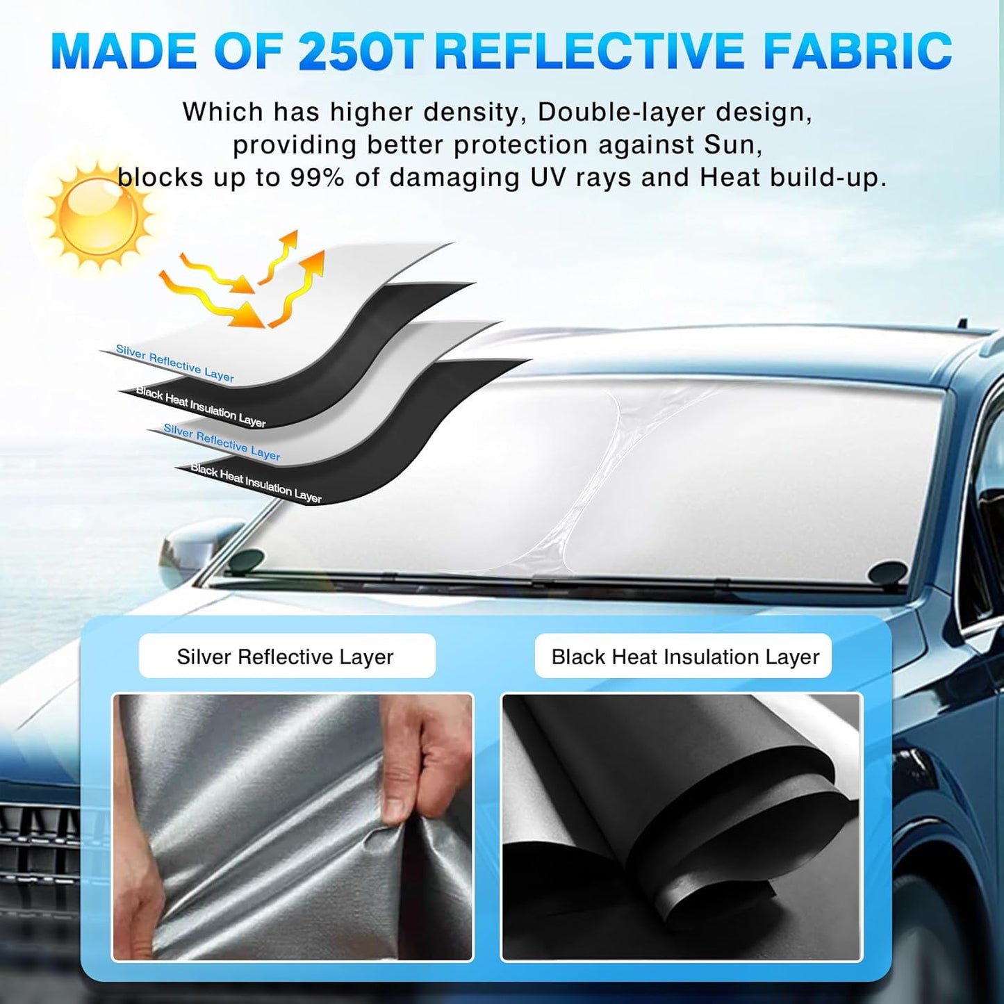 KUST Windshield Sun Shade for 2019-2025 Cadillac XT4 Accessories Window Sun Visor Protector Foldable Blocks UV Rays Keep Your Car Cool
