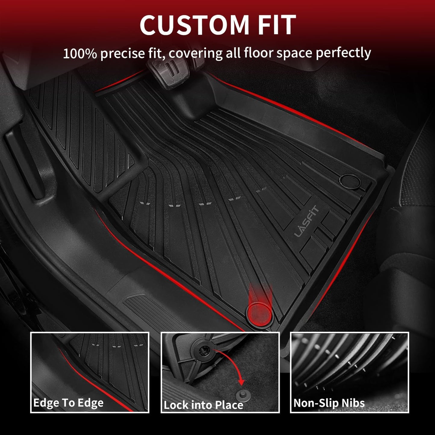 LASFIT Floor Mats Fit for Volkswagen ID.4 2025 2024 2023 2022 2021, Custom Fit TPE All Weather Waterproof Floor Liners 1st & 2nd Row Car Mats, Black