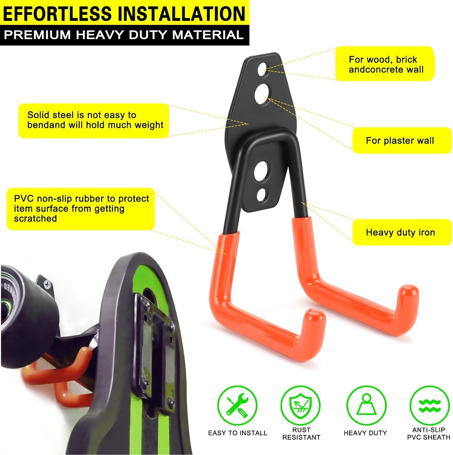 10 Pack Garage Hooks Heavy Duty Storage Organizer Wall Mount Power and Garden Tool Hangers, for Hanging Ladders, Ropes, Hose, Bulk Items