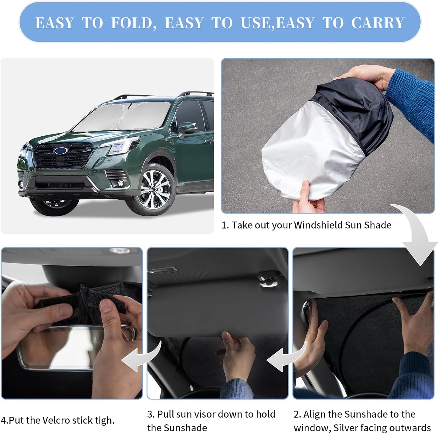 for Subaru Forester 2019-2024 2025 Sun Shade Sunshade Windshield Cover, 4-Layer Front Window Shade for Forester Crossover, Base, Premium, Sport, Limited Sun Visor 240T Shade Cooler Car Accessories
