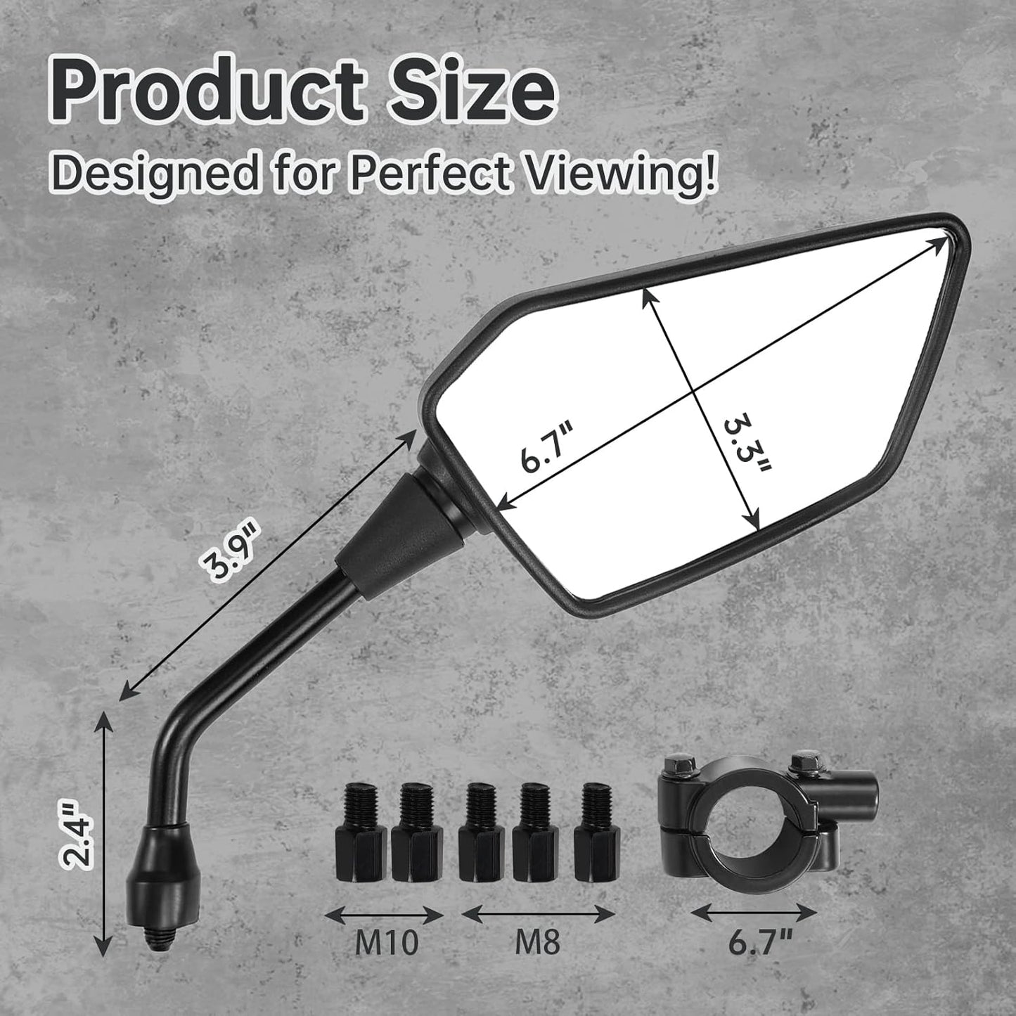 ATV Mirror, Side Rearview Mirrors for Bike Motorcycle ATV Scooter Cruiser with 8mm 10mm Bolt, 7/8" Handle Bar Mount Clamp Compatible with Suzuki Yamaha Honda Kawasaki Victory and More