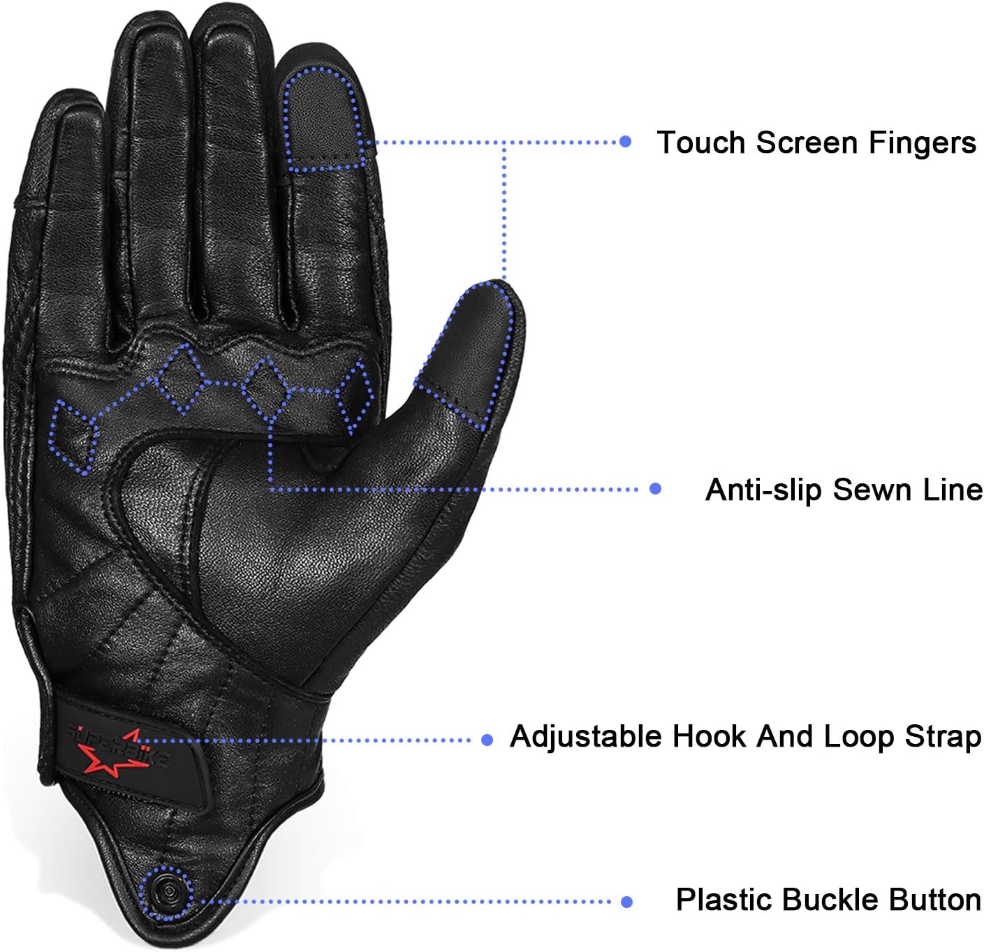 Full finger Goat Skin Leather Touch Screen Motorcycle Gloves Men/Women S,M,L,XL,XXL (Non-Perforated, S)