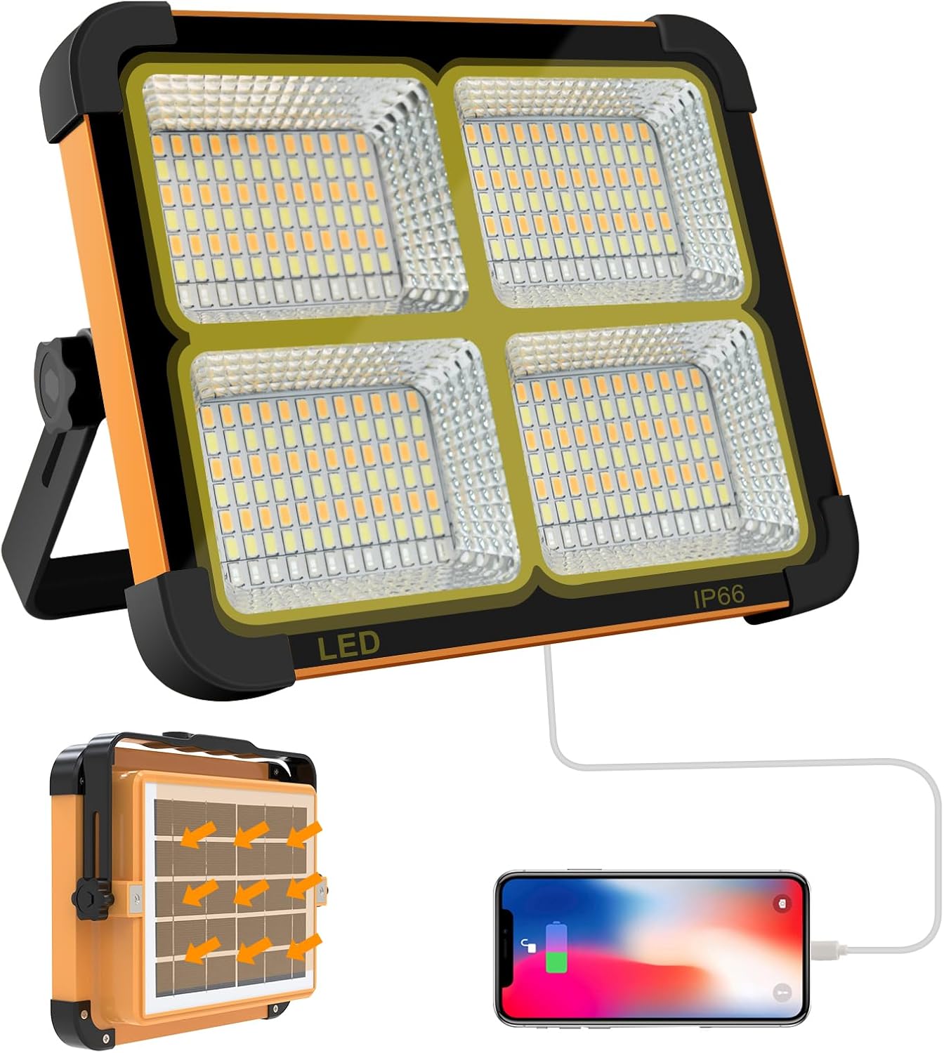 Portable LED Work Solar Light 100W 16500mAh 10000 LM with Stepless Brightness Job Site Battery Rechargeable LED Floor Light for Emergency Worklight for Hurricane (Orange Black)