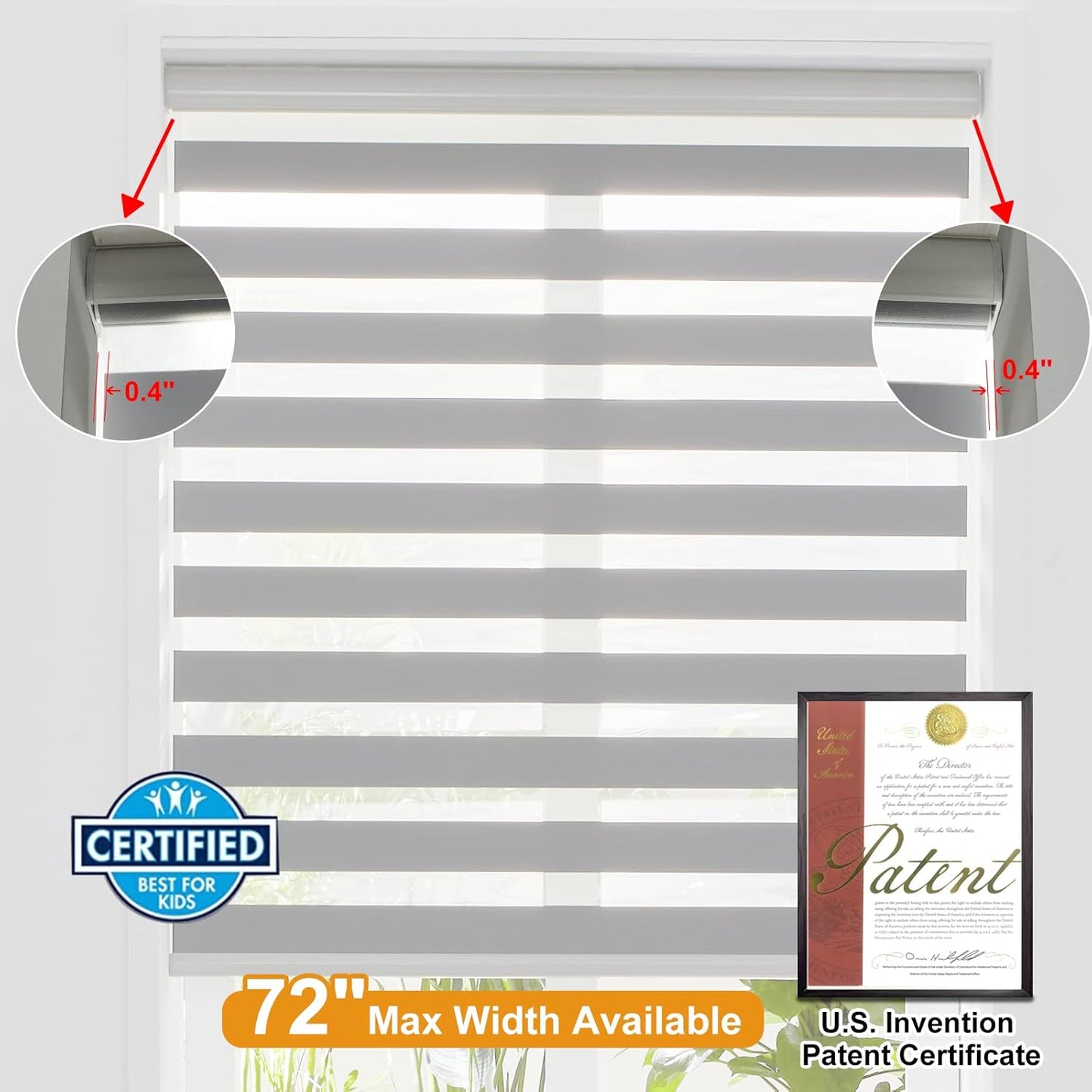 Persilux Cordless Zebra Blinds for Indoor Windows, Free-Stop Cordless, Light Filtering Sheer Shades Dual Layer for Day and Night, Roller Shades for Home (34.25" W X 64" H, Grey)