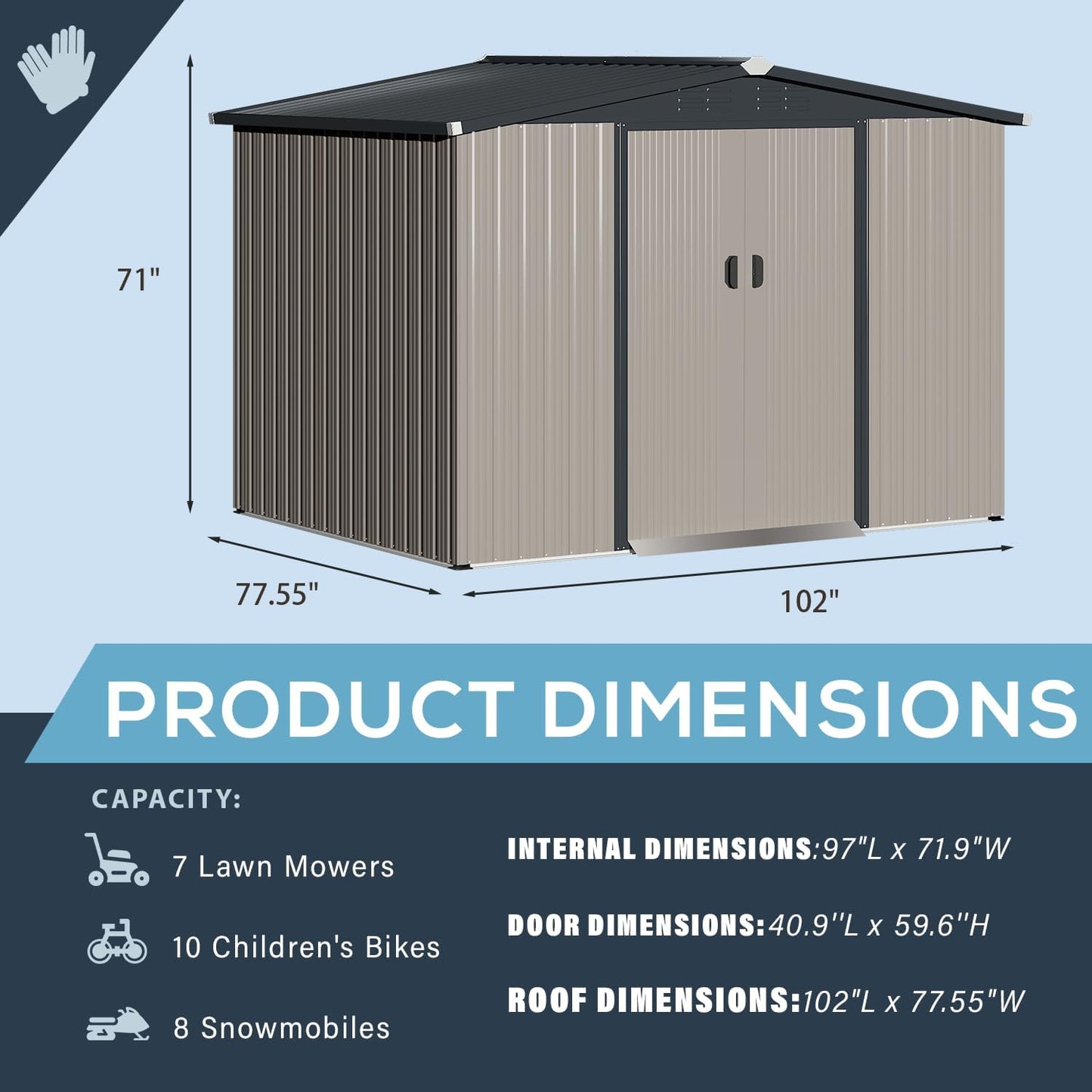 U-MAX 8 x 6 Ft Outdoor Shed, 6x8 Outdoor Storage Metal Cabinet Sheds & Outdoor Storage Clearance (Sliding Door), Garden Metal Shed for Yard in Grey