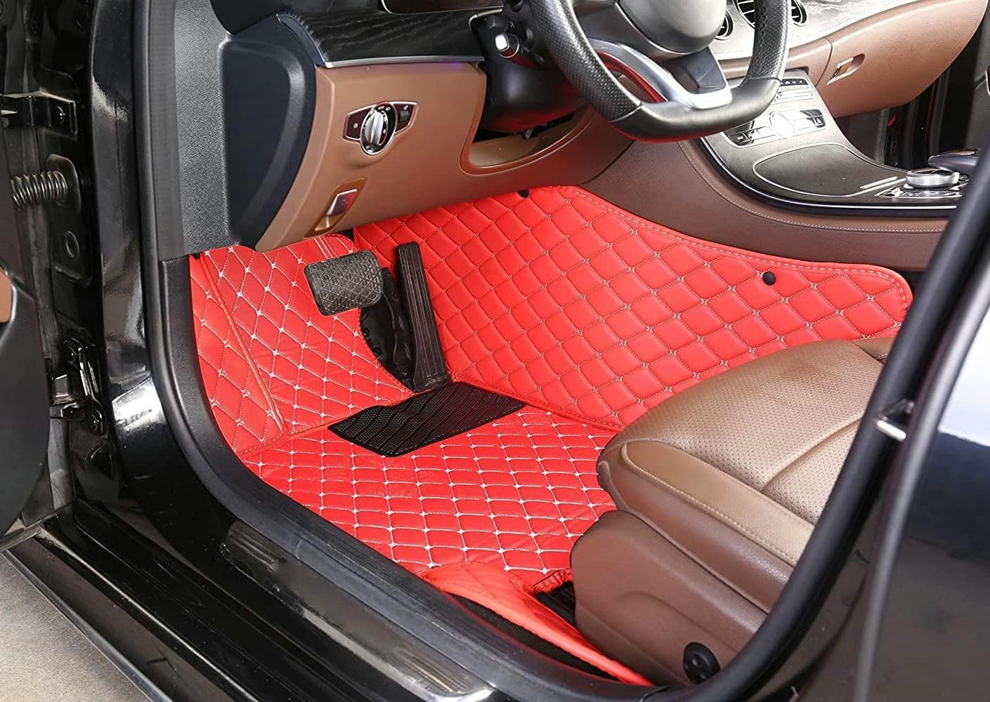Custom Artificial Leather Waterproof All-Weather Car Floor Mats Fit for 99% Sedan SUV Sports Car Vehicle Car Mat (Wine red)