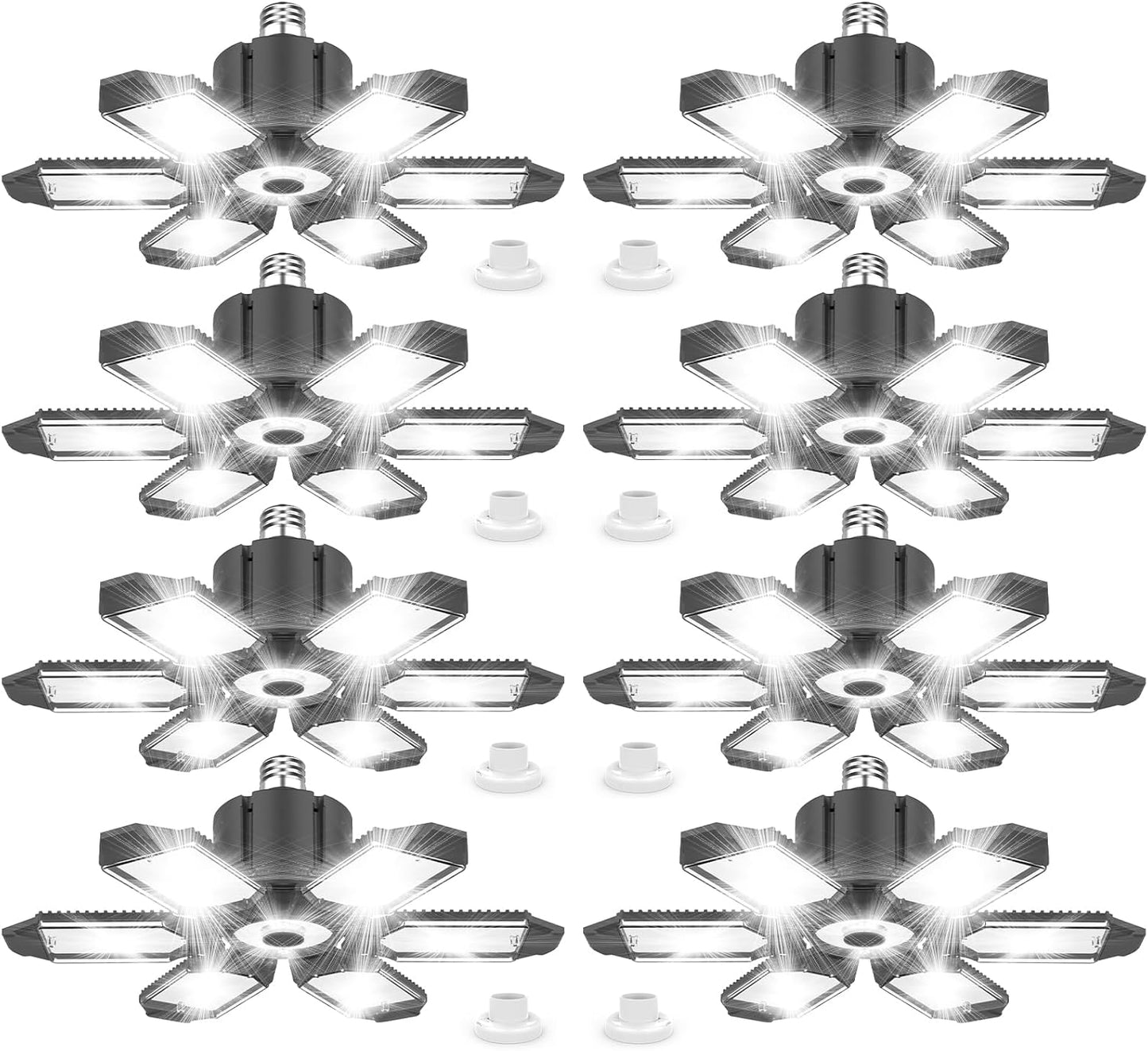 8 Pack 220W Garage Light Ceiling Led Deformable LED Shop Lights for Workshop E26 E27 Screw in Garage