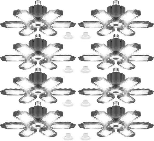 8 Pack 220W Garage Light Ceiling Led Deformable LED Shop Lights for Workshop E26 E27 Screw in Garage