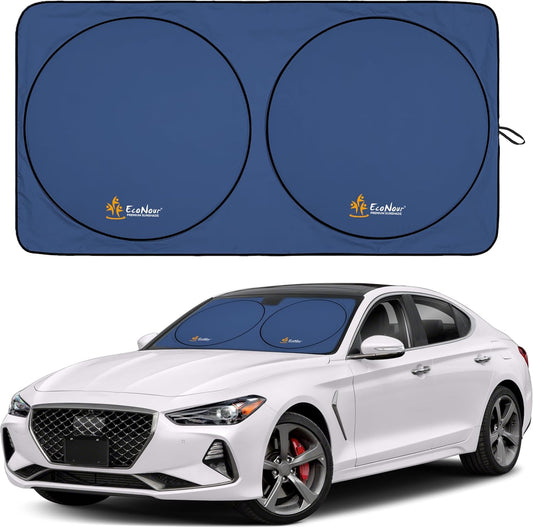 EcoNour Car Windshield Sun Shade | Premium 300T Polyester Automotive Heat Shield | Sunshade for Car Windshield, Front Window Sun Shade, UV Glare Protection | Fits Sedans, Mini SUVs, Hatchbacks (64x32)