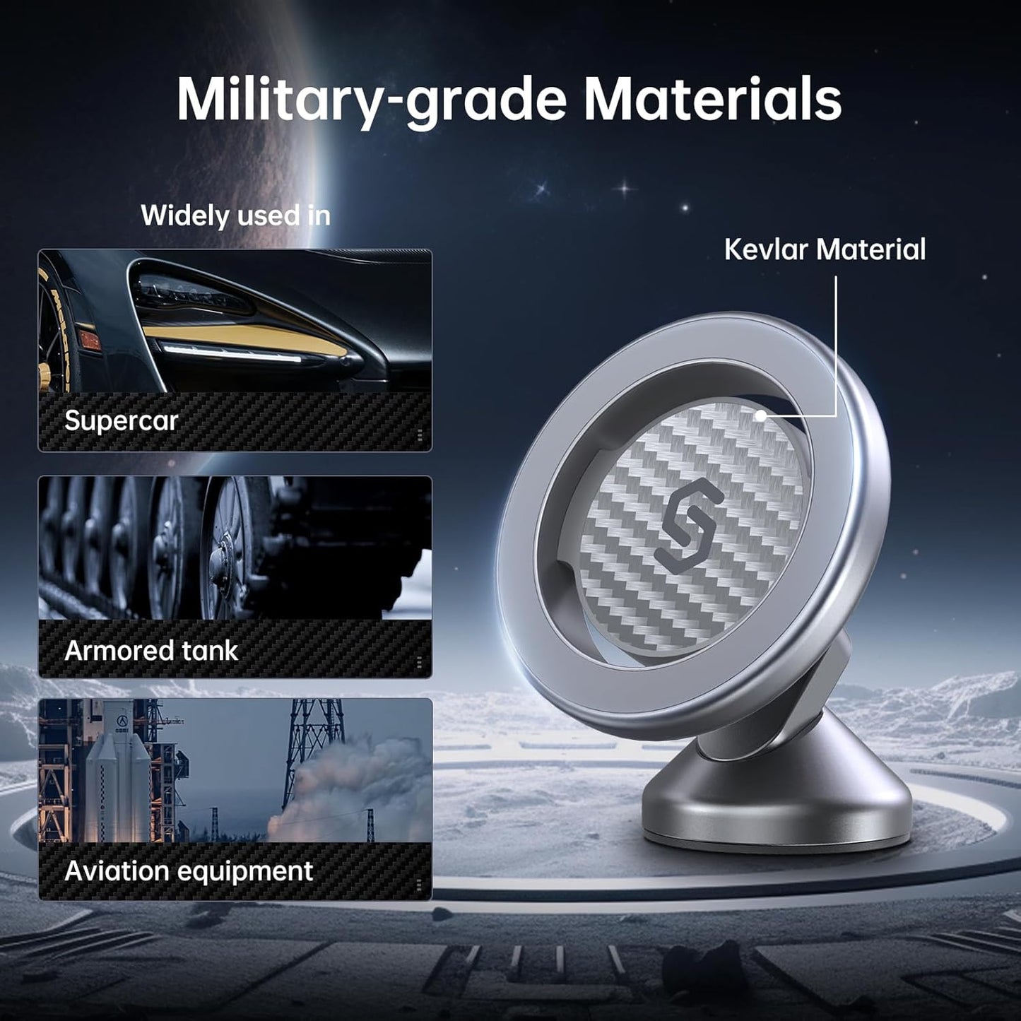 SYNCWIRE for MagSafe Car Mount - Kevlar Material Magnetic Phone Holder for Car Dash,360° Rotation Strong Magnets Car Phone Holder Compatible iPhone 16 Pro Max 15 14 13,Android MagSafe Car Accessories