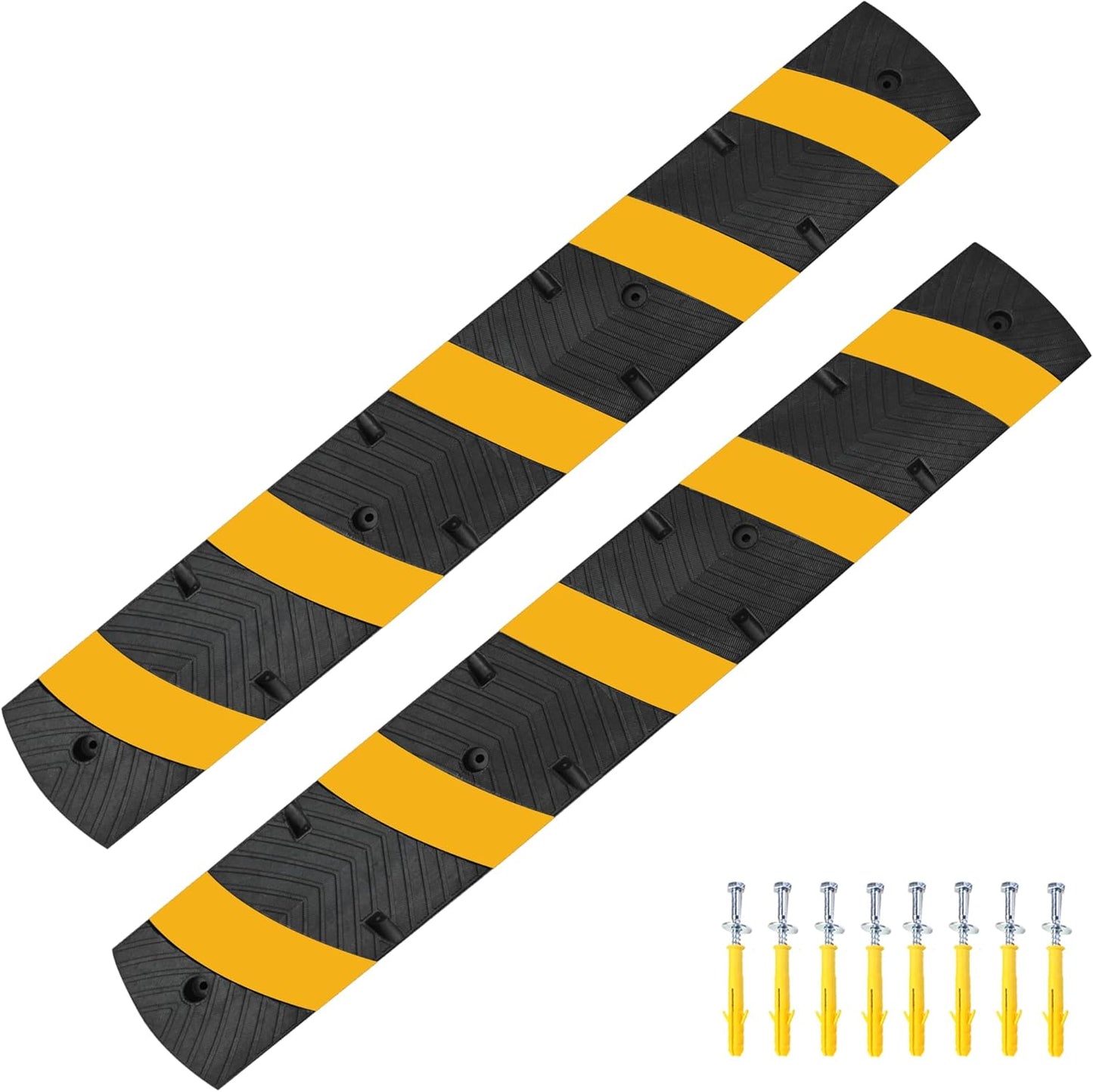 Orangestar Speed Bumps 2-Pack, 6FT Heavy Duty Rubber Driveway Bump with 8 Screws for Asphalt, Concrete, Gravel, 2-Channel Cable Protector