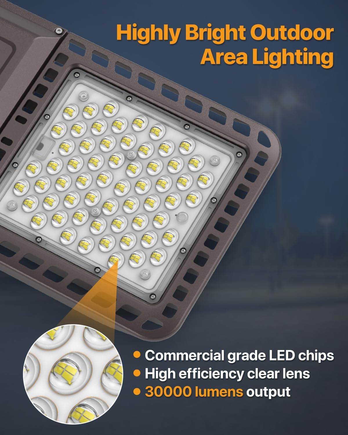 Parking Lot Light 200W 30,000LM Slip Fitter Led Street Pole Light with Dusk-to-Dawn Photocell 5000K 100-277V IP65 Waterproof Outdoor Commercial Area Lighting for Parking Lot, Roadways