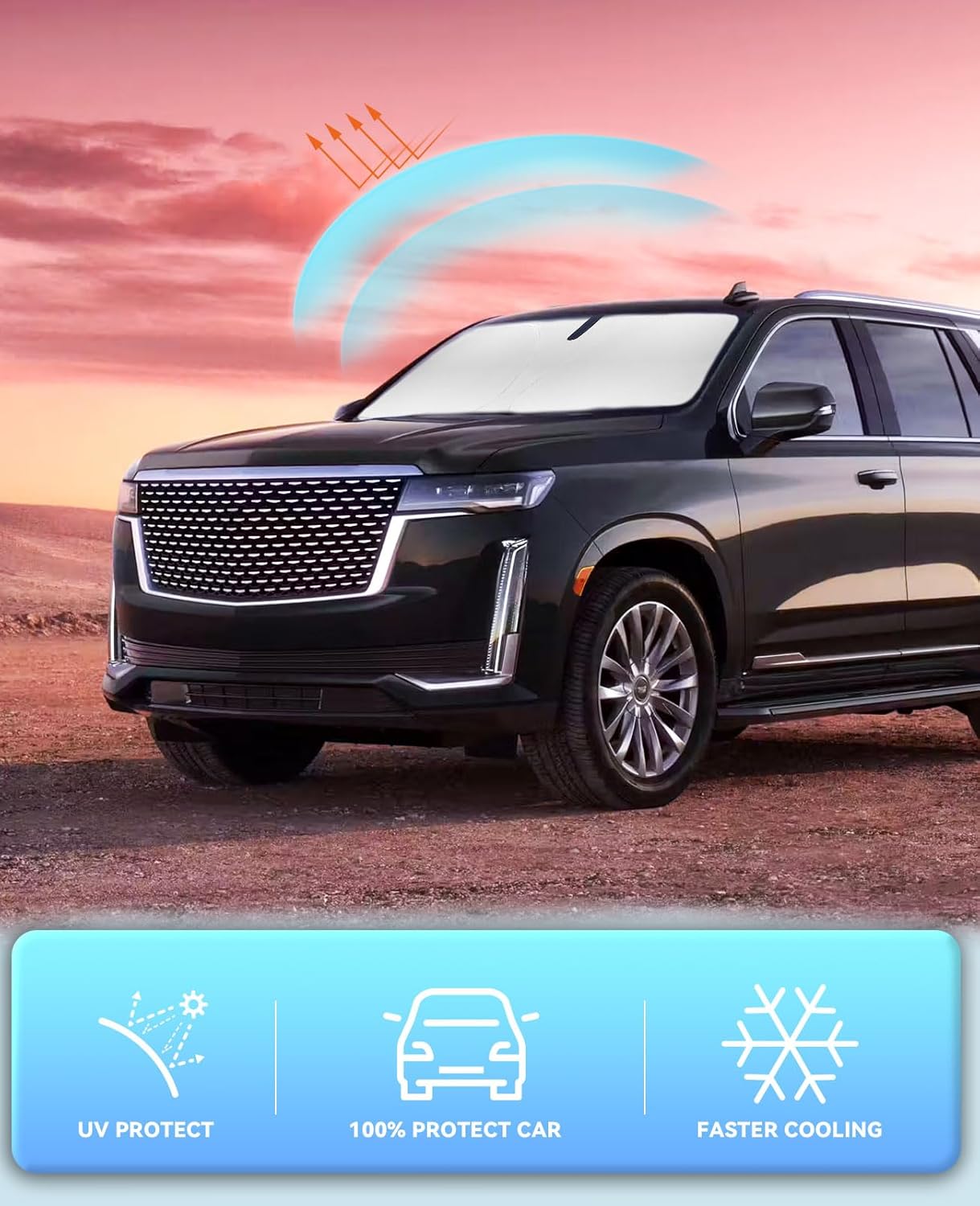 Sun Shade Car Windshield Sunshade for Cadillac Escalade 2021-2025 2026 Windshield Cover for Escalade Sun Visor Foldable Protector Blocks UV Ray, Front Window Shade Blocker Car Interior Accessories