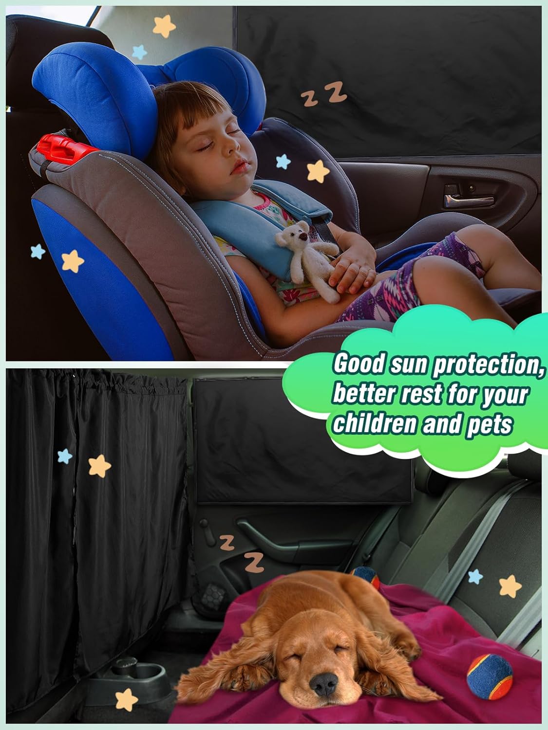 Set of 5 Car Privacy Curtains for Sedan- 4 Magnetic 31.5*18.9in Side Car Window Curtains & 1 Rear Seat Divider Curtain with Storage Bag, Baby Shades Screen Sun Covers for Camping Travel Nap Sleeping