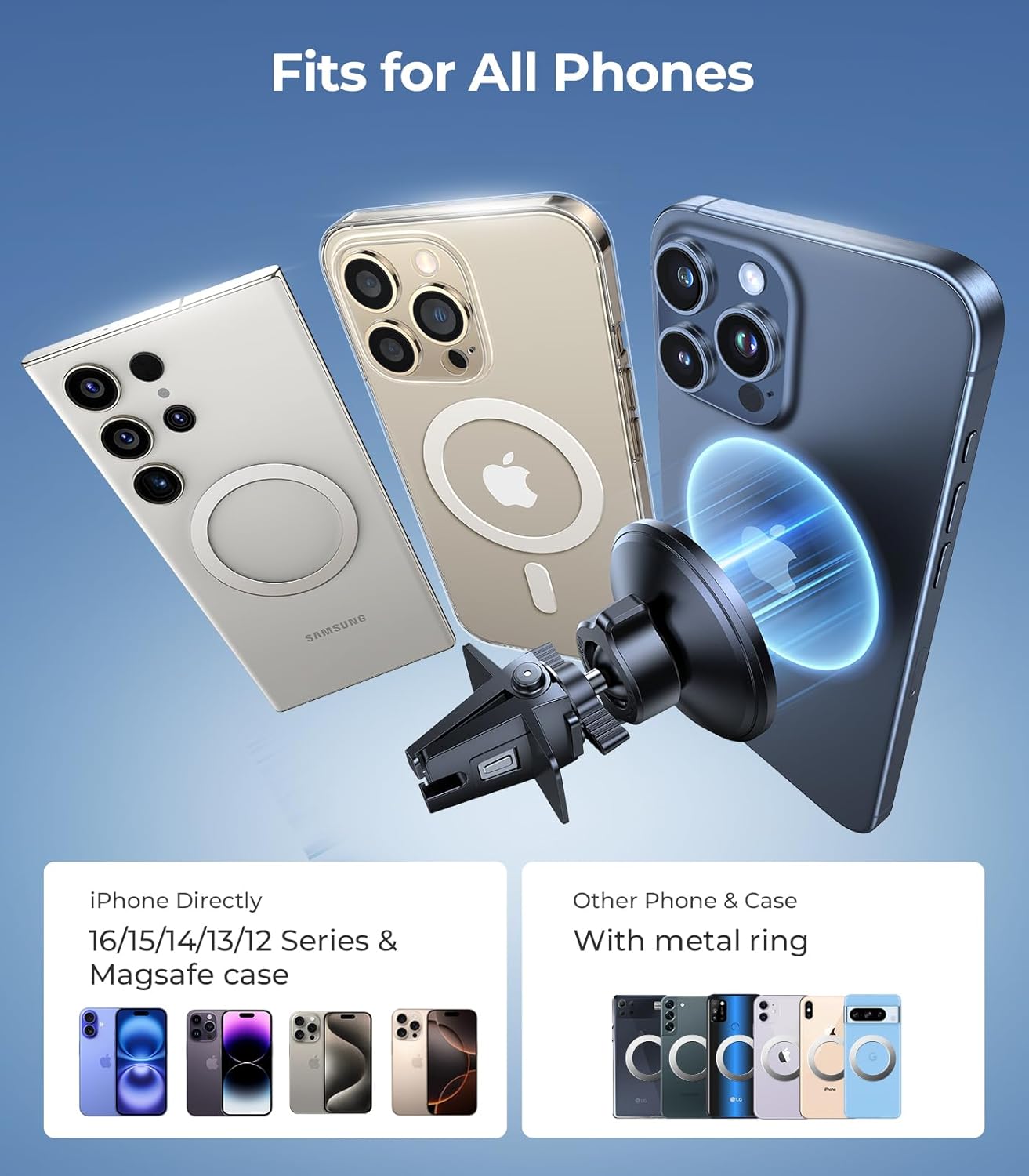 VICSEED for MagSafe Car Mount [Upgraded Strongest Magnet Power] Magnetic Phone Holder for Car Vent 360 Adjustable Magnetic Car Phone Holder Mount for iPhone 16 Pro Max 15 14 13 12 Plus Mini