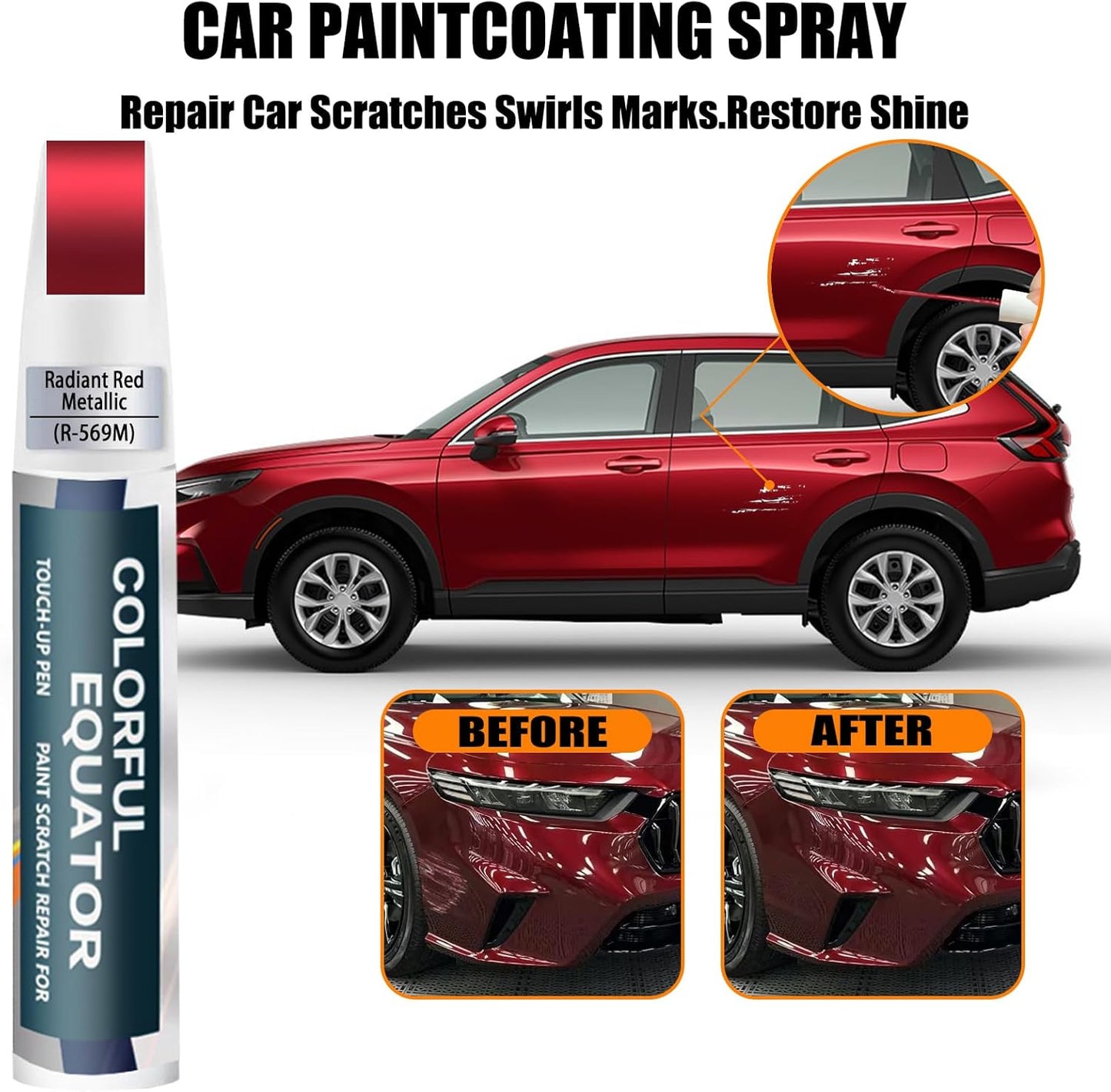 Radiant Red Metallic(R-569M) Touch Up Paint Compatible with Honda, Car Paint Pen Scratch Repair Two-In-One Touch Up Paint, Premium Car Scratch Remover for Deep Scratches