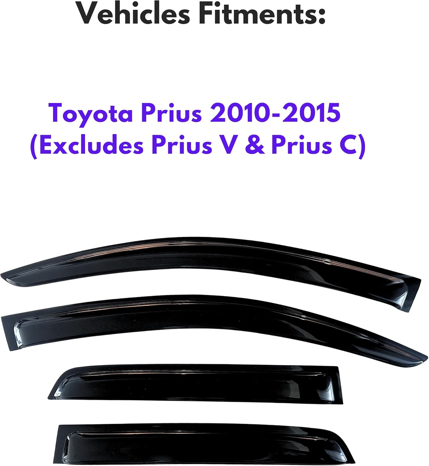 KPY Window Visor Compatible with Toyota Prius 2010-2015 (Excludes Prius V & Prius C), 4PC Rain Guard Side Window Vent Deflectors Tape-On Style, 2010 2011 2012 2013 2014 2015