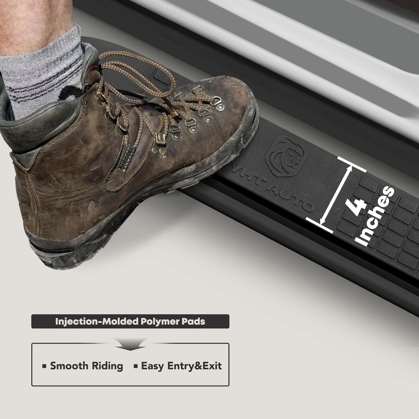 YHTAUTO 4 Inch Running Boards Side Steps Fit 2019-2024 Chevy Silverado & GMC Sierra 1500/2500 HD/3500 HD, Extended/Double Cab, Oval Bent Ends Carbon Steel Black Powder, Truck Cab Side Step Rails