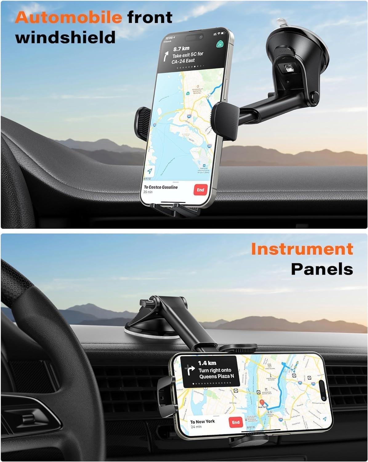 APPS2Car Car Phone Holder for Dashboard & Windshield, Adjustable Long Arm, Strong Suction Cup, Compatible with iPhone, Samsung, All Phones