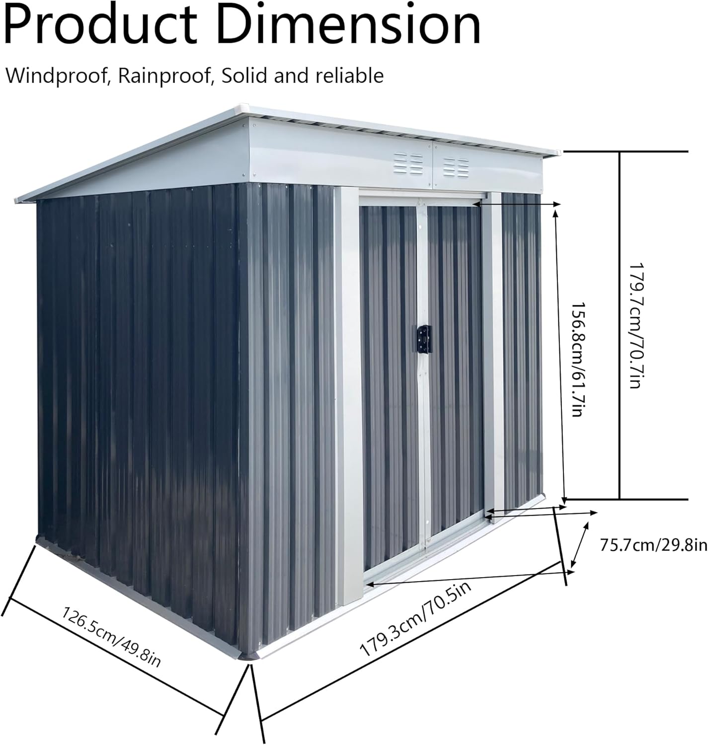 6x4 FT Outdoor Storage Shed with Sloping Roof, Waterproof Metal Garden Sheds w/Lockable Sliding Doors and Vents, Weather Resistant Tool Storage House for Backyard, Patio, Lawn, Grey