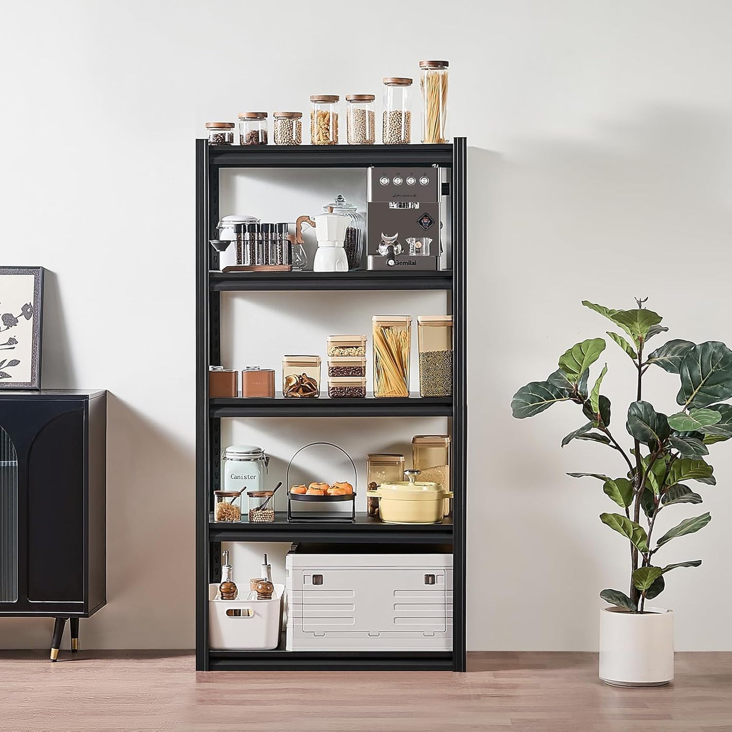 VEVOR Storage Shelves, 2000 lbs, 5 Tier Garage Storage Shelving, 16" D x 32" W x 63" H Adjustable Metal Shelves for Garage Shelves Utility Rack Shelf, Ideal for Kitchen, Warehouse, Basement, Black