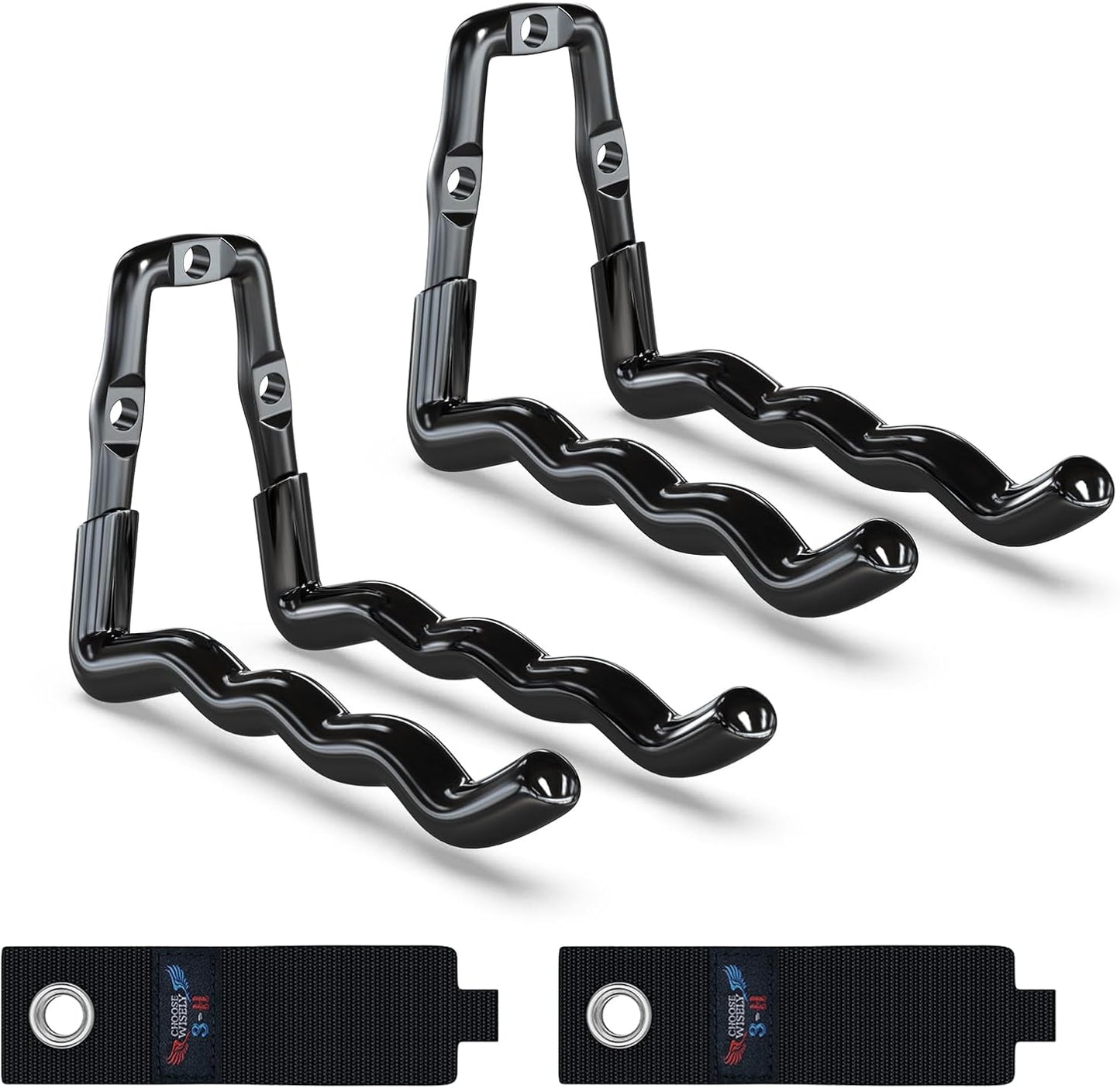 3-H Heavy Duty Garage Hooks 4 Pack, One-Piece Construction Garage Wall Hooks, Garage Hanger & Organizer Wall Mount for Ladders, Bikes, Chairs, WeedEaters, Shovels, Garden Tools (Black)