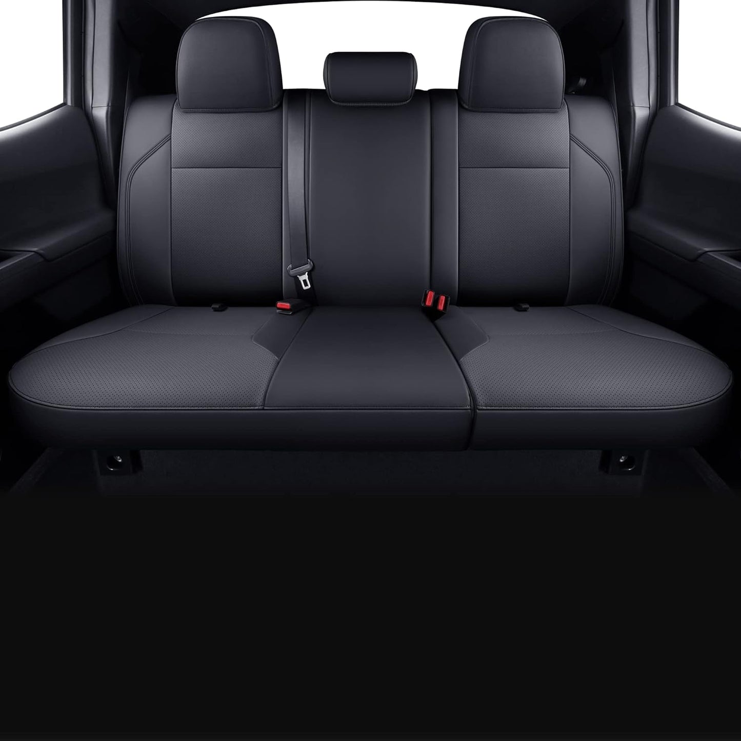 LUCKYMAN CLUB Rear Seat Covers Custom Fit for 2016-2023 Tacoma Crew Cab with Faux Leather (Black Rear)