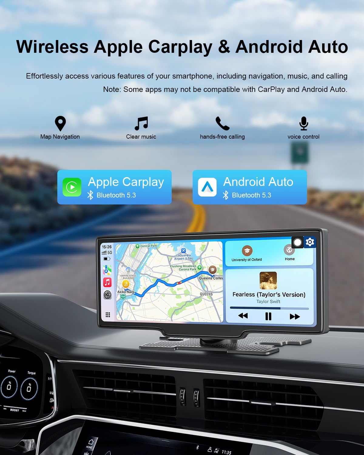 Carplay Screen for Car, 10.26’’ HD Wireless Apple Carplay & Android Auto Touch Screen, with Backup Camera, Car Play Radio Screen, GPS Navigation/Mirror Link/Voice Control/Bluetooth/FM, Plug & Play