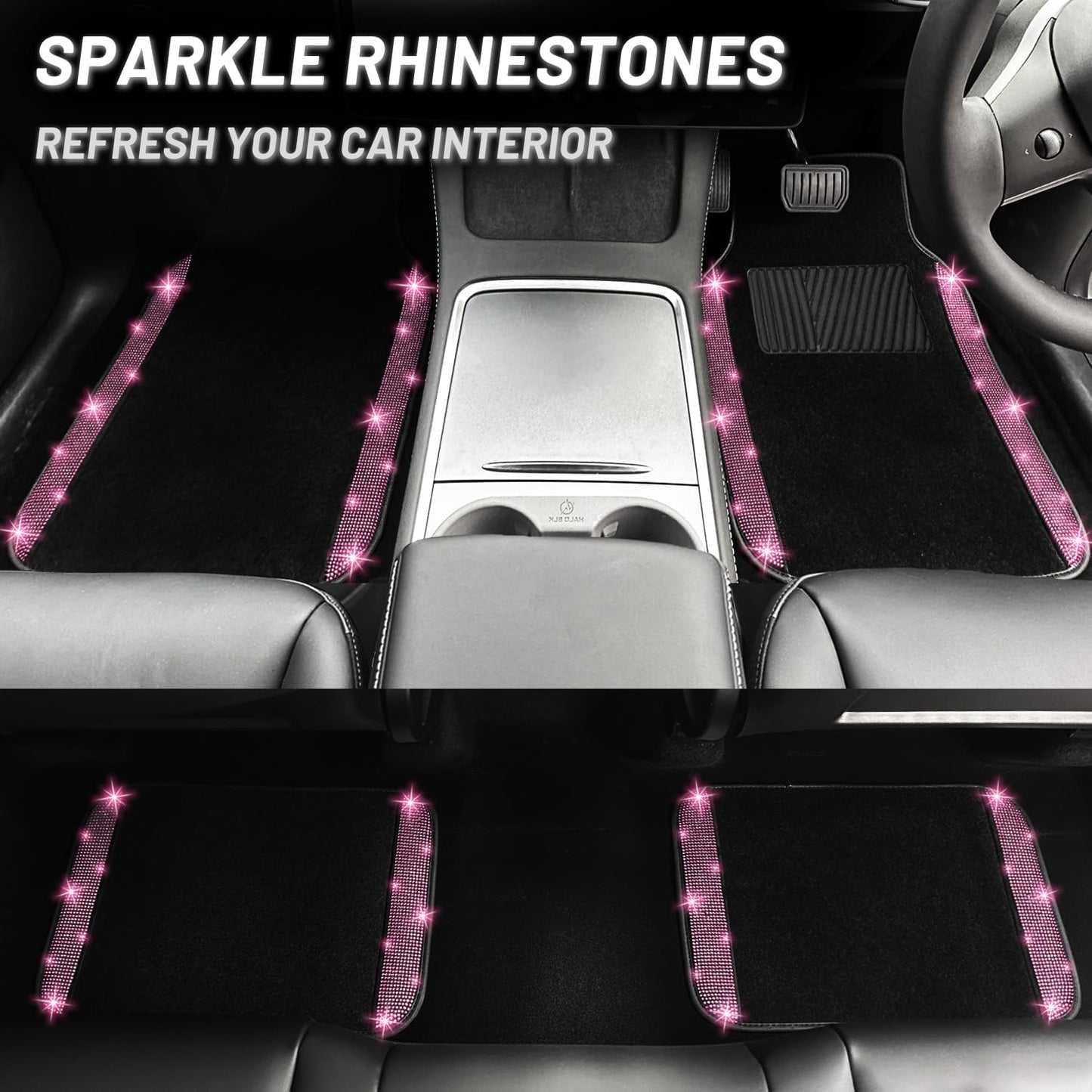 NBTEPEM Pink Bling Car Floor Mats Full Set, Universal Fit Most Cars,SUV, Trucks, 4 pcs Sparkle Glitter Diamond Carpet for Women Girls with Anti-Slip Pad (Pink Diamond)