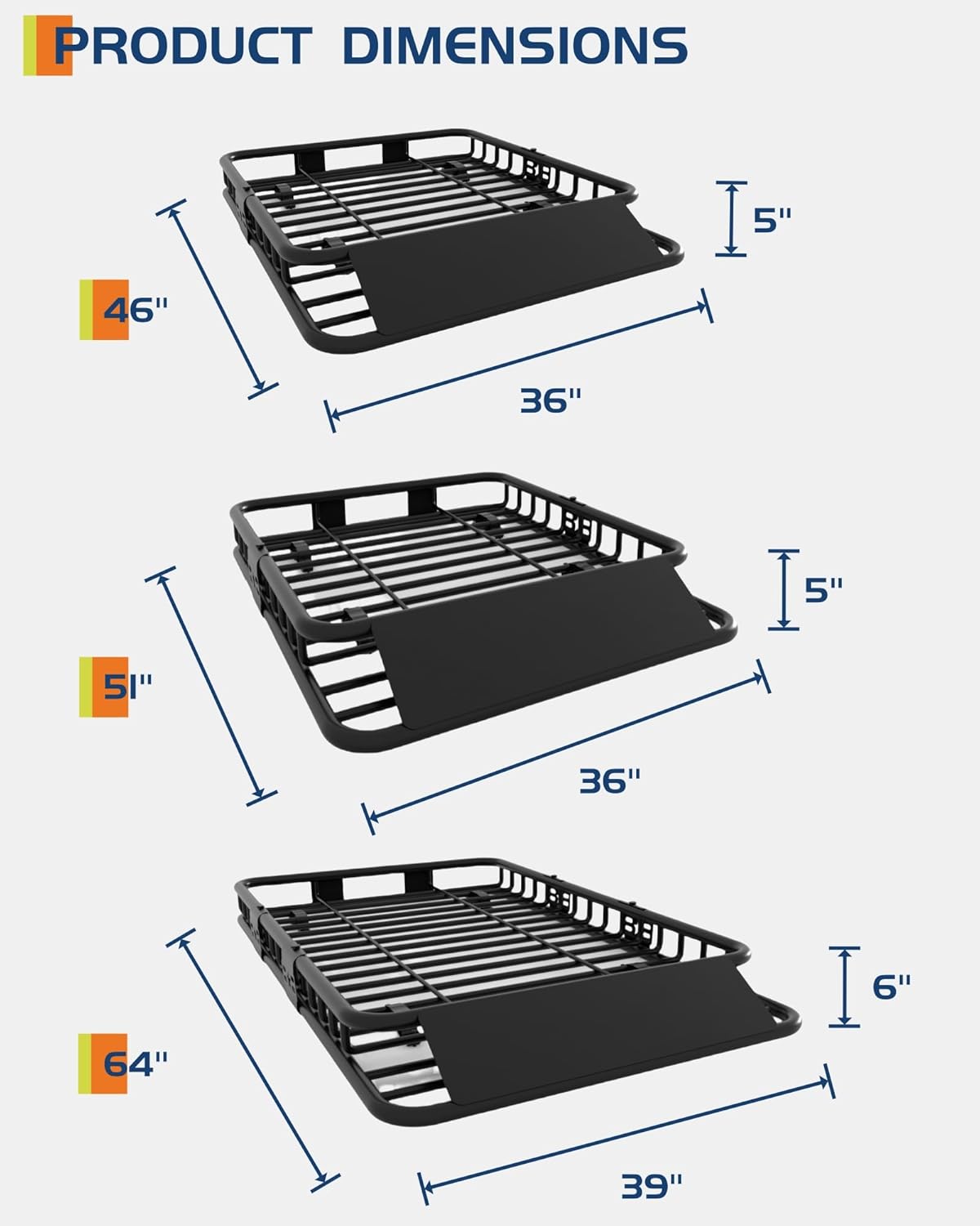 51" x 36" Universal Roof Rack Basket, 200 Lbs Capacity Rooftop Cargo Carrier Basket, Heavy Duty Luggage Holder Rack for SUVs, Trucks, Vehicles
