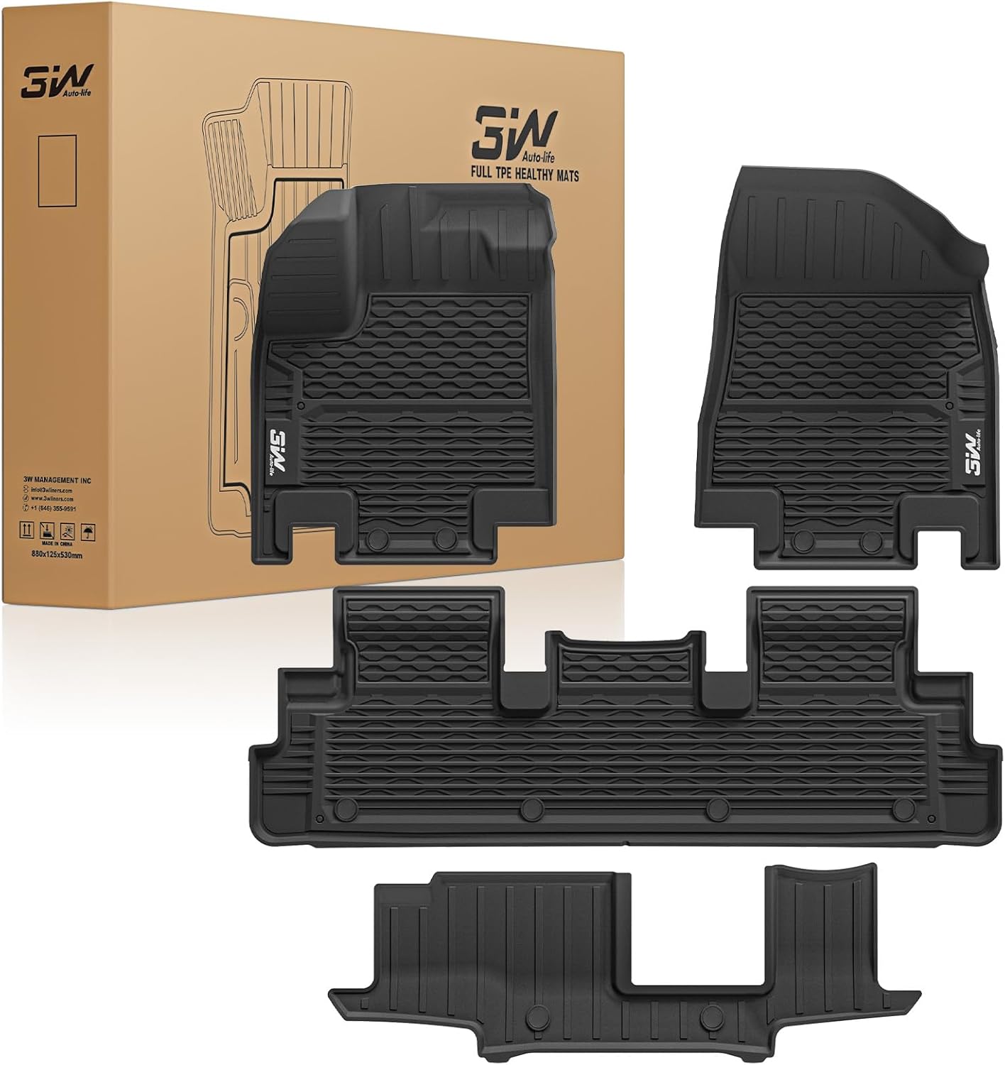 3W Floor Mats for Nissan Pathfinder 2022 2023 2024 2025 (Only fit 8 Passenger Models), 3 Rows,TPE All Weather Protection Car Floor Liners Accessory,Black