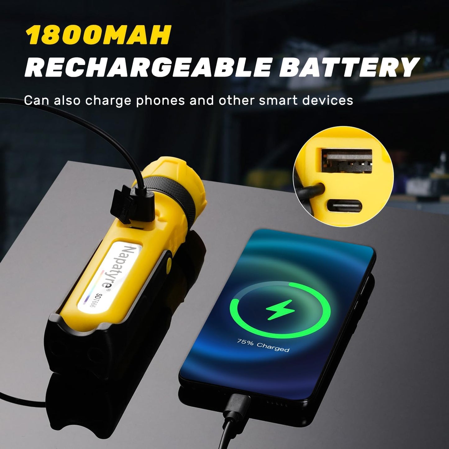 LED Rechargeable Work Light with Magnetic Base, 1800mAh Magnetic Flashlight with 300° Rotation, 3 Modes Portable Mechanic Light for Car Repair Camping Emergency (2 Pack)